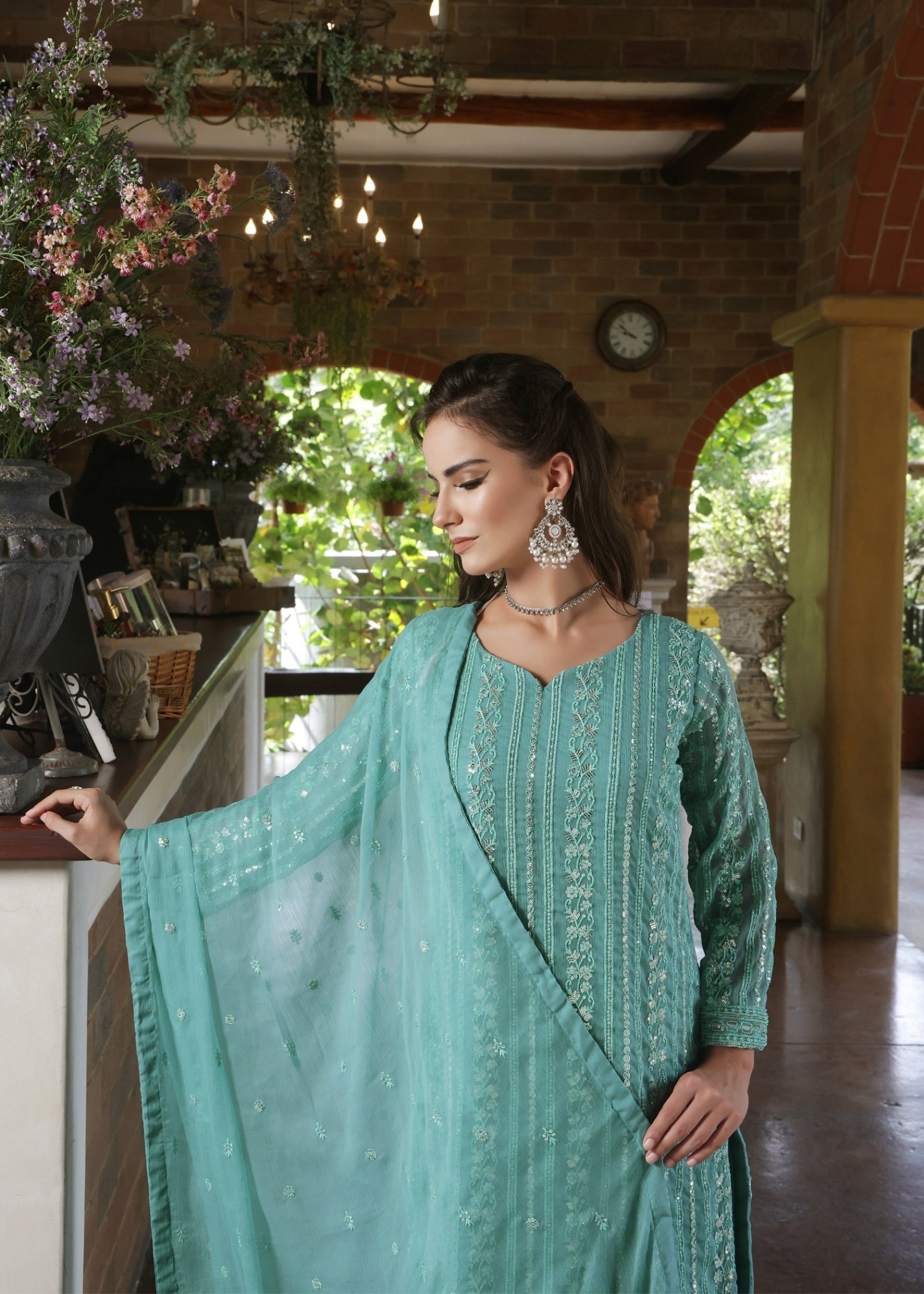 Chiffon Crepe Embroidered Suit Online in UK USA Canada