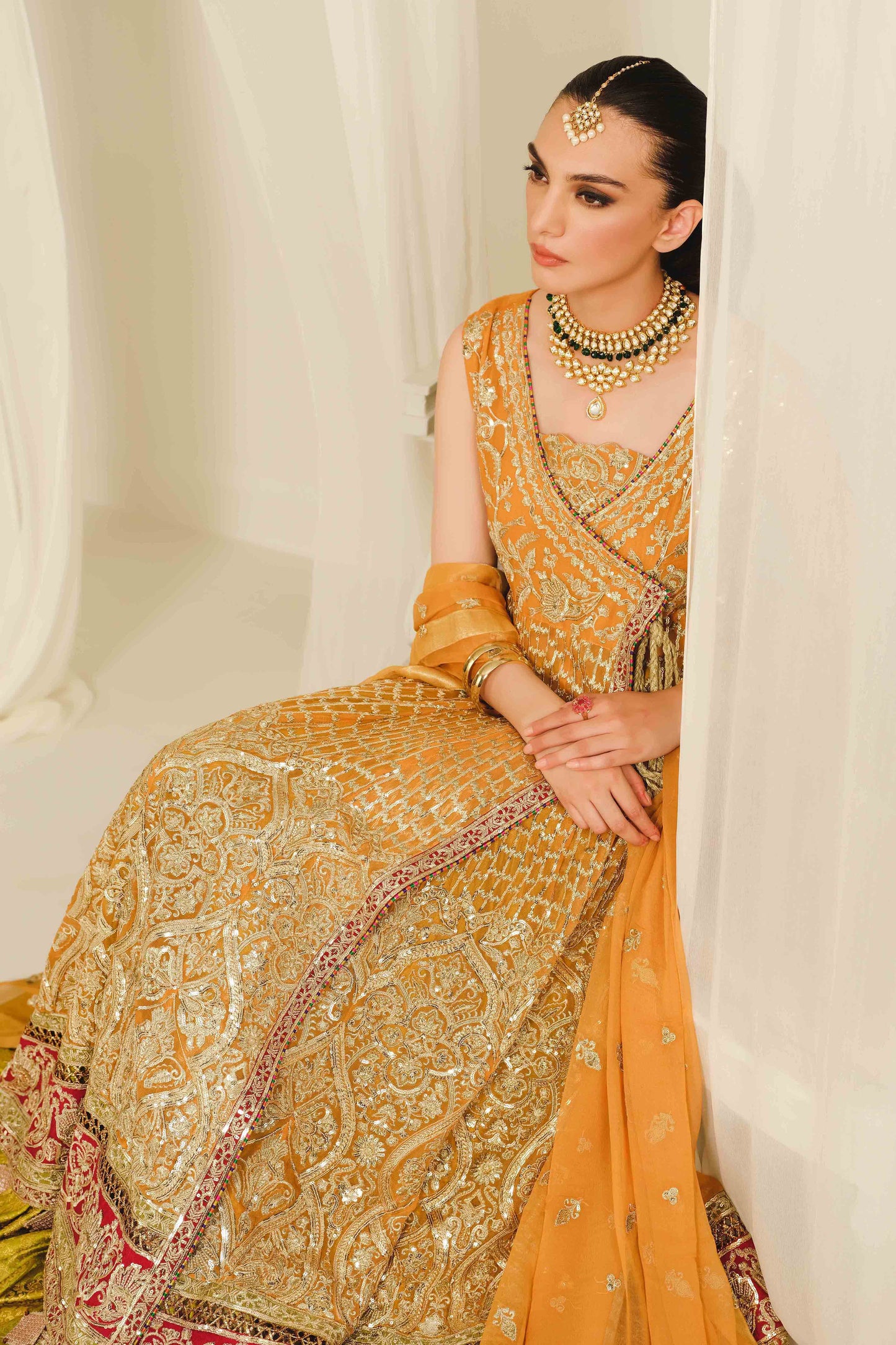 Mehndi Embroidered Chiffon Anarkali