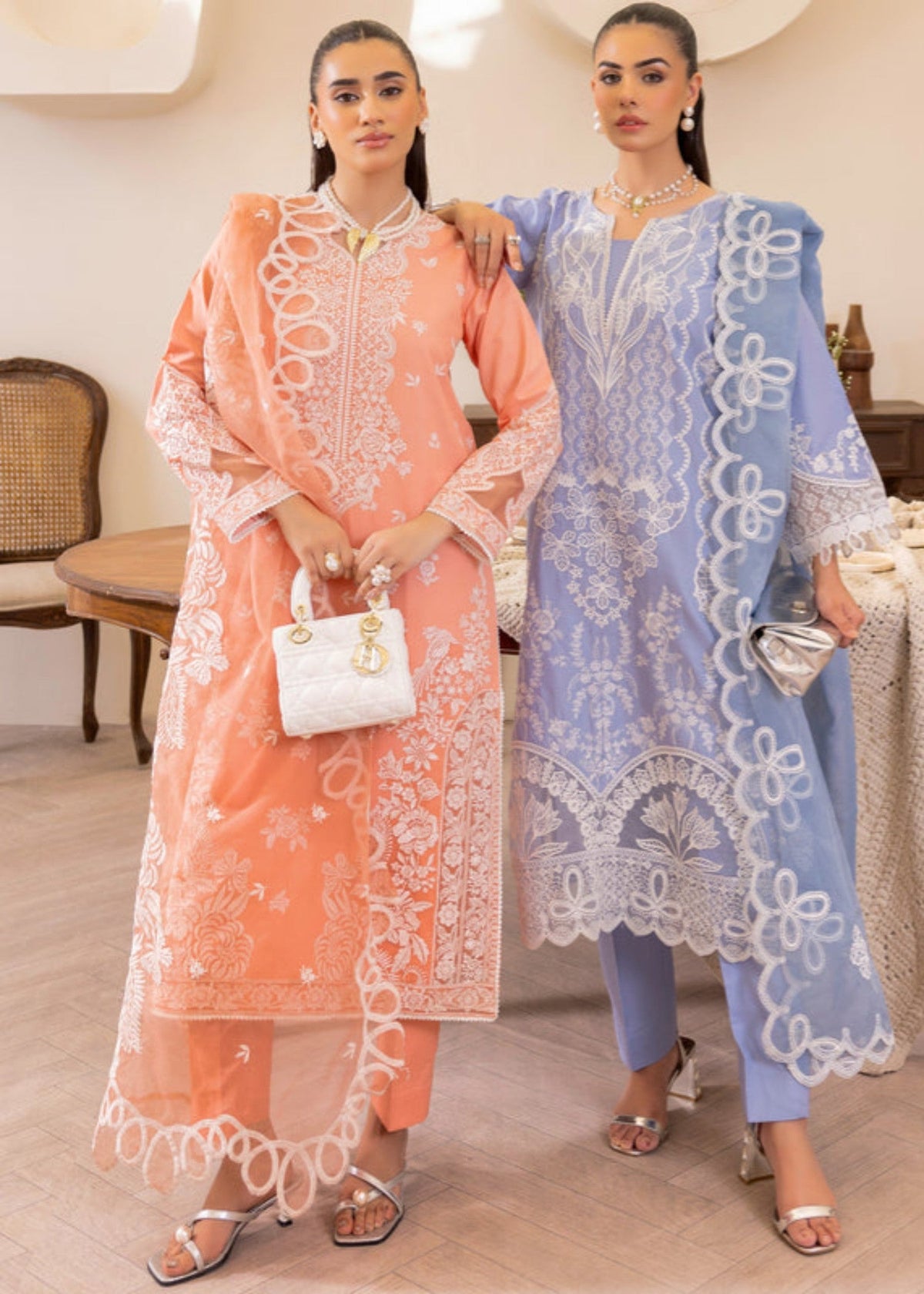 Coral Pink Lawn Straight Trouser Salwar Kameez Online in Dubai DXB UAE Abudhabi Meena Bazaar