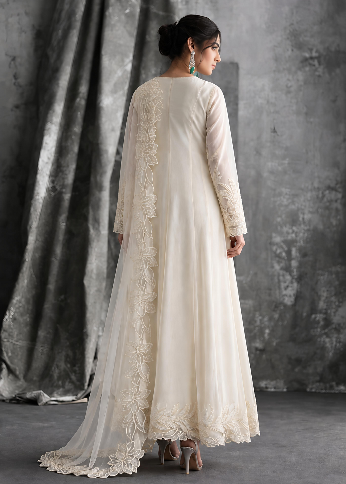 Cream Chiffon Embroidered Festive Maxi Online in Dubai UAE Abudhabi Ajman Sharjah