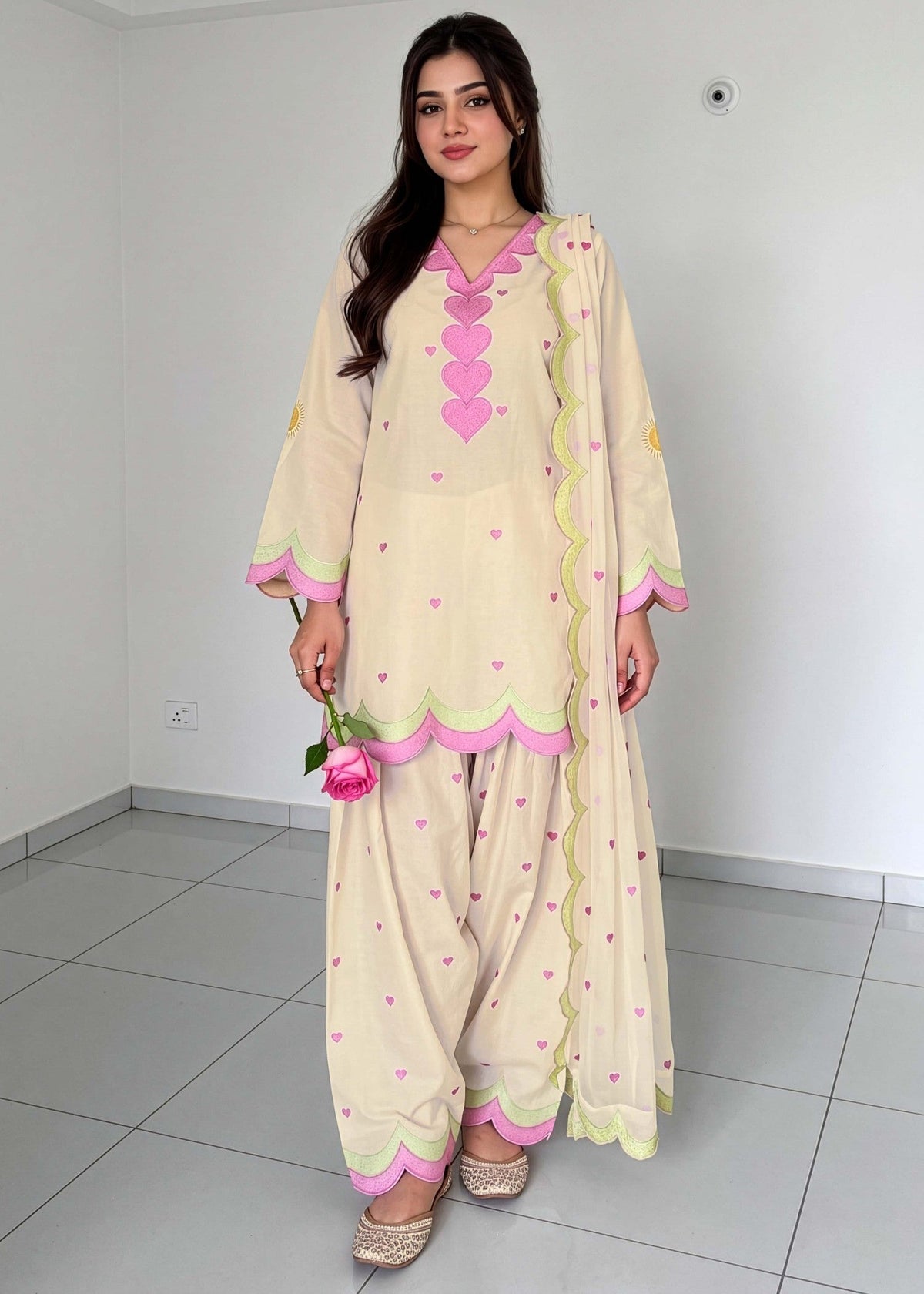 Cream Cotton Embroidered Straight Kurta Set Online in KSA Riyadh Saudi Arabia Oman Bahrain Qatar