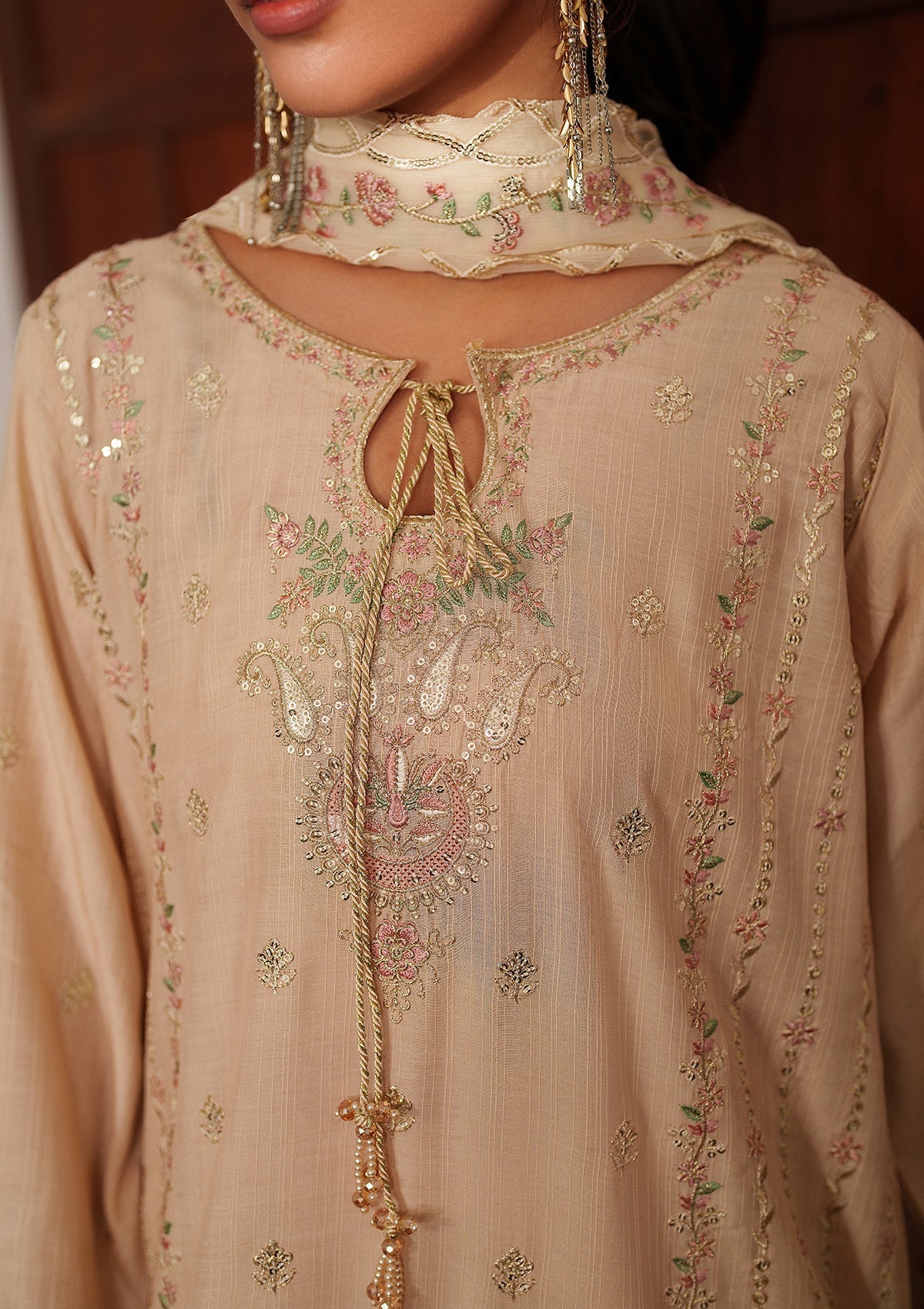 Cream Lawn Embroidered Straight Kurta Suit Online in Dubai UAE Abudhabi Ajman Sharjah