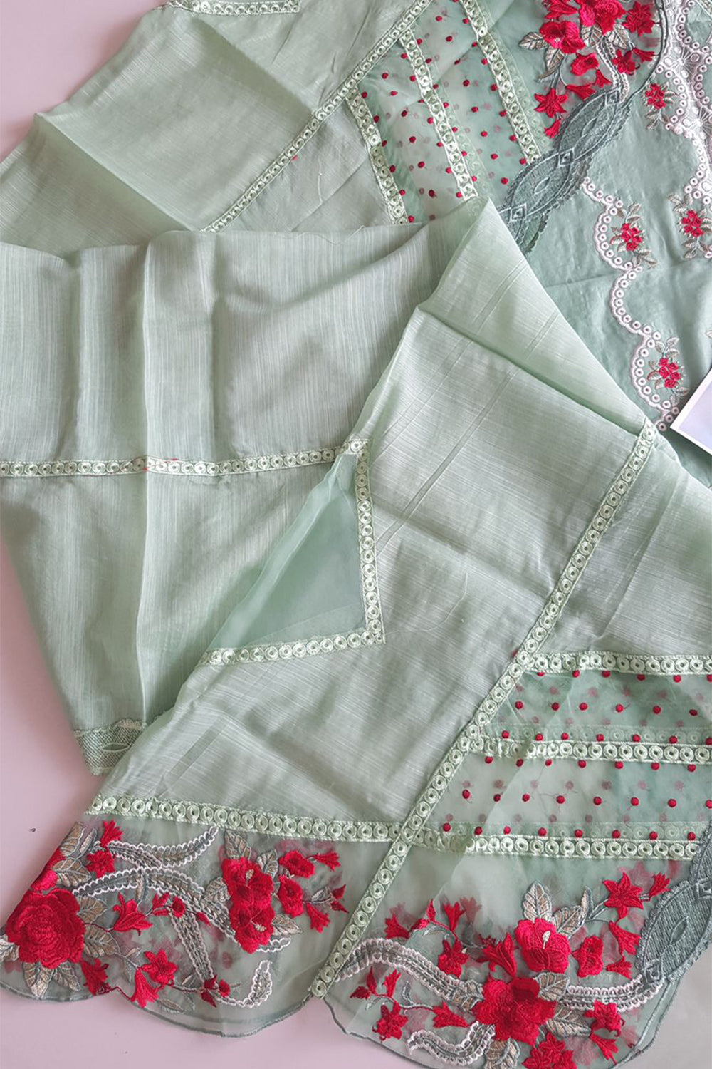 Jade Green Cutwork Lawn Suit