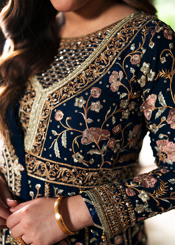 Dark Blue Handwoven Chiffon Wedding Guest Wear Online in Dubai UAE Abudhabi Ajman Sharjah
