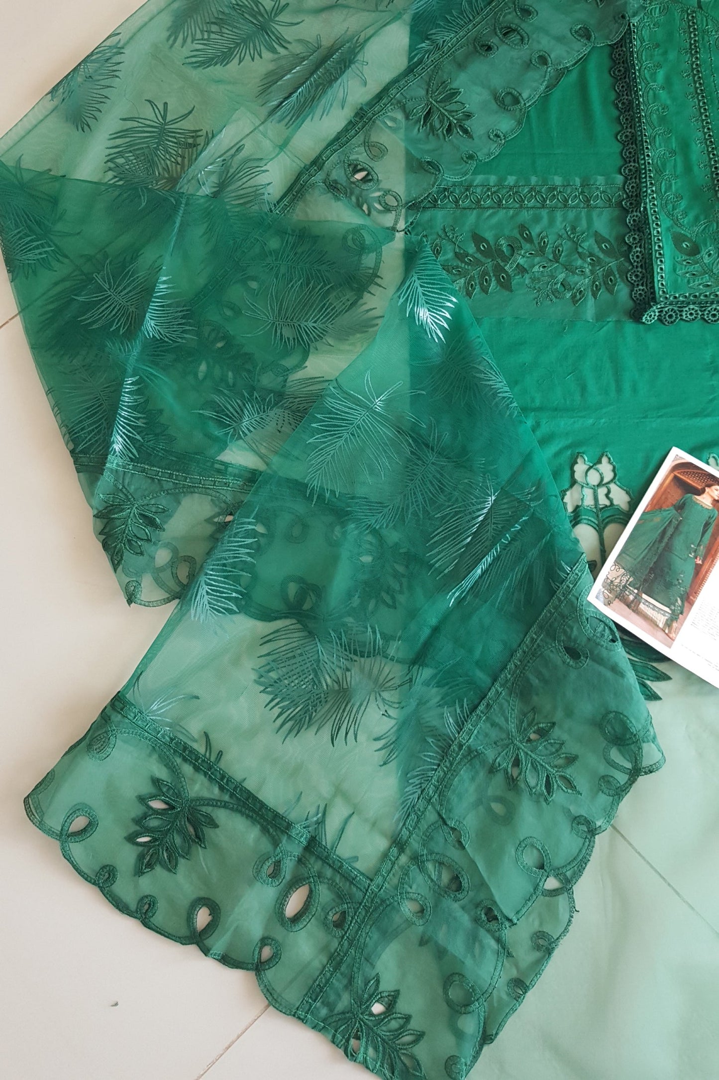 Bottle Green Embroidered Lawn Suit