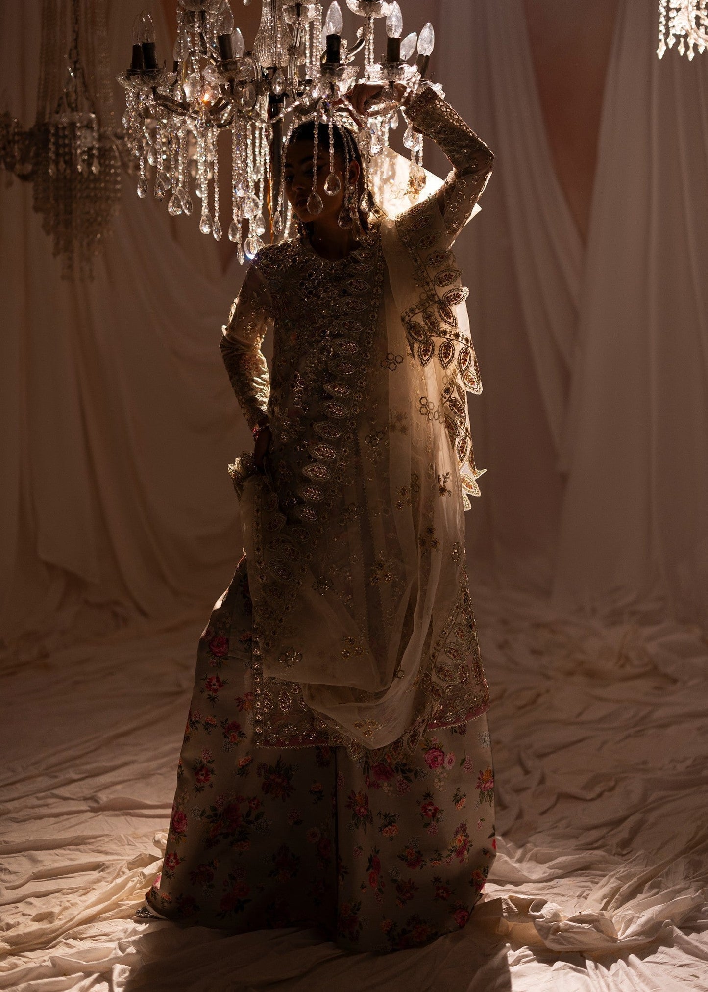 Designer Ivory Sharara Festive Outfit Online in KSA Riyadh Saudi Arabia Oman Bahrain Qatar