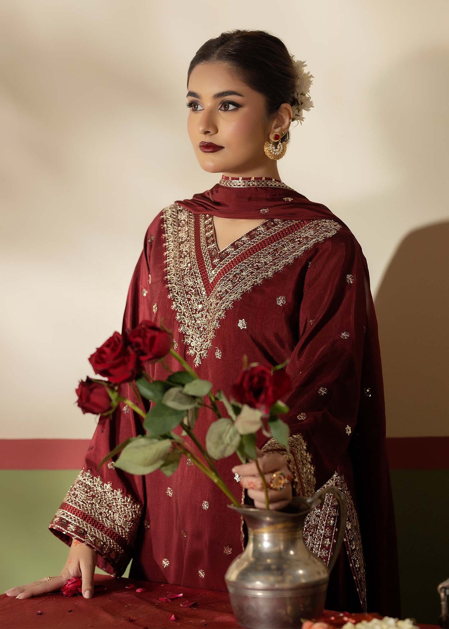 Designer Maroon Raw Silk Farshi Shalwar Online in Sri Lanka India Australia