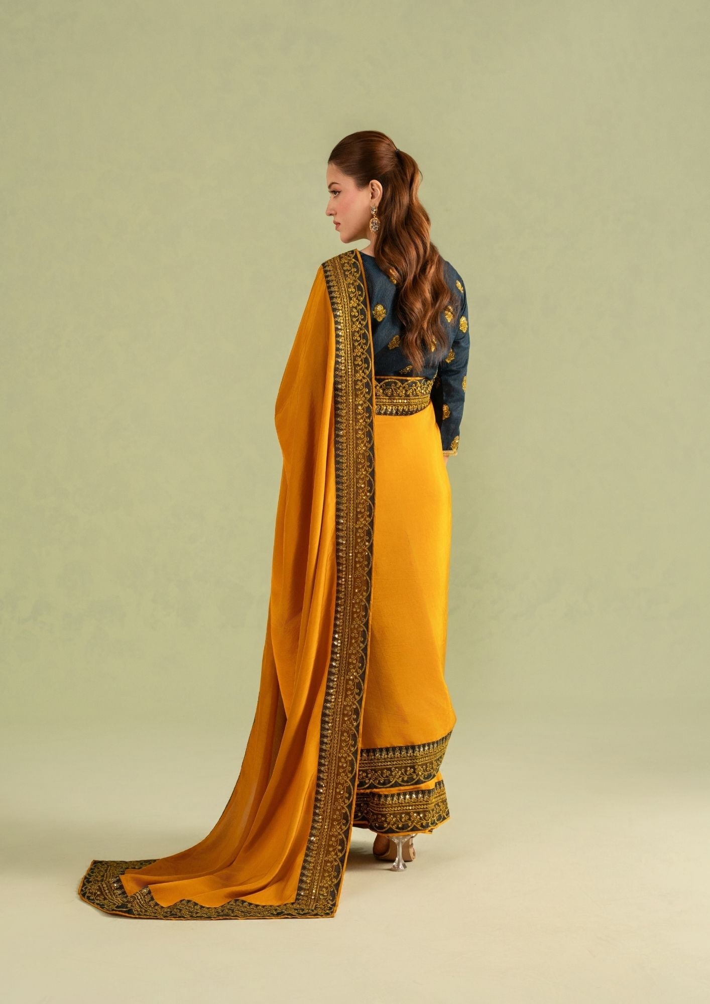 Designer Mustard Gold Saree with Belt and Dupatta Online in Sri Lanka India Australia