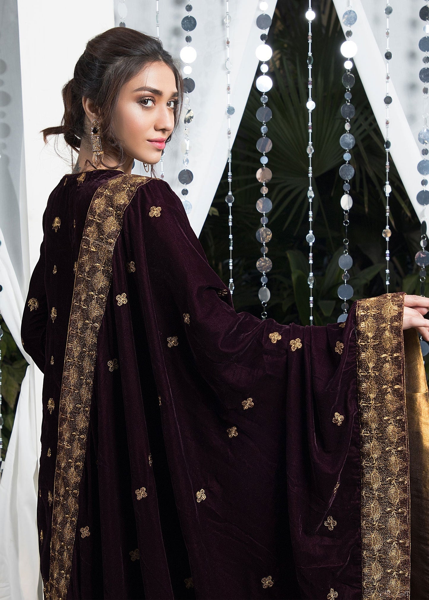 Designer Purple Velvet 3 Piece Stitched Outfit Online in UK USA Canada