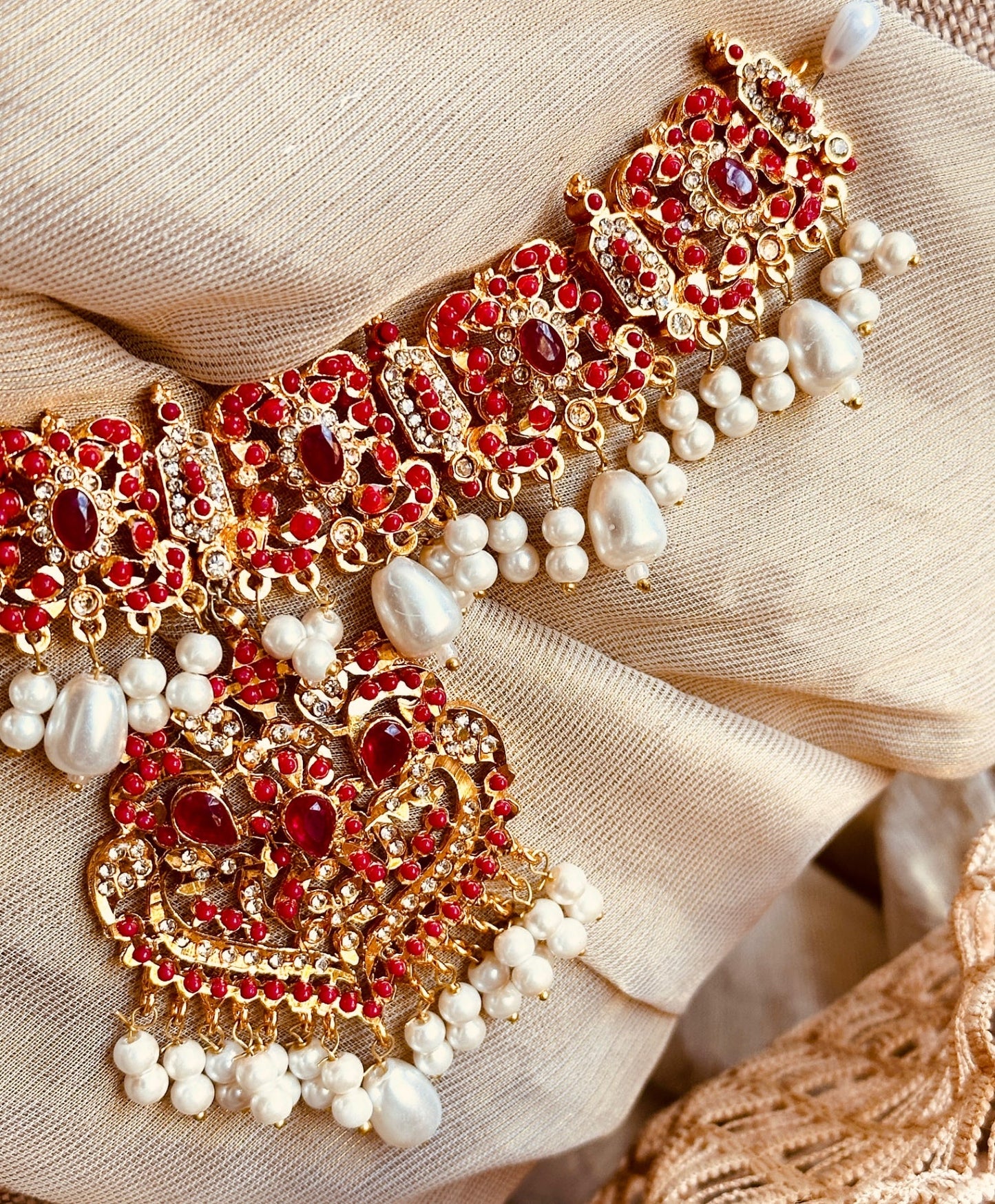 Designer Red Choker Bridal Jewellery Set Online in UK USA Canada