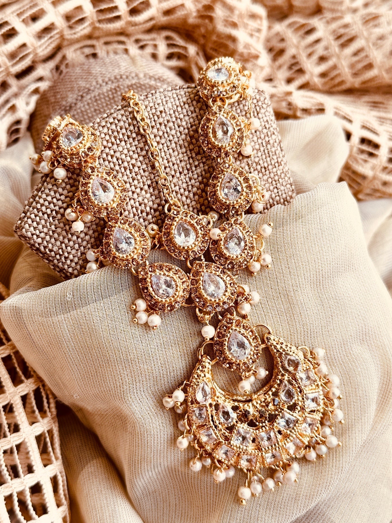 Designer White Matha Patti Jewellery Set Online in UK USA Canada