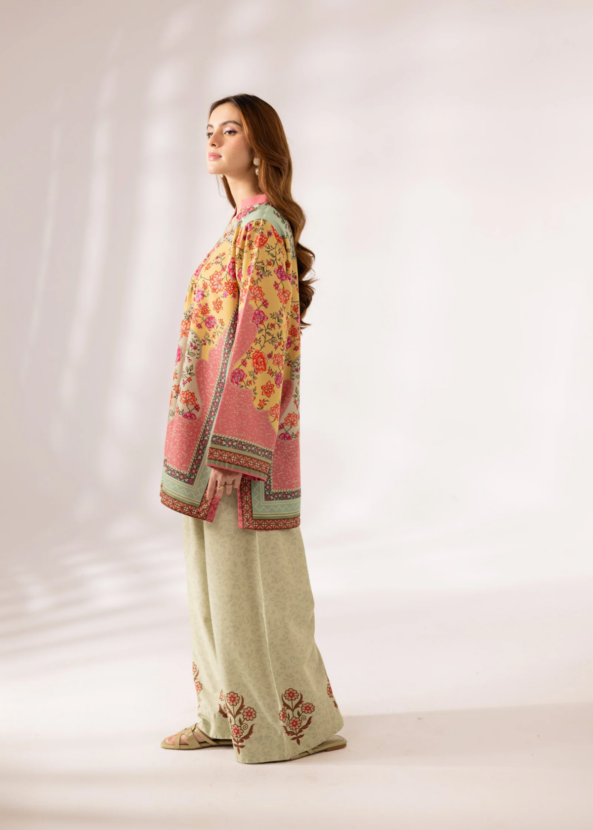 Digital Print Peach Pink Kurta Set for Women Online in UK USA Canada