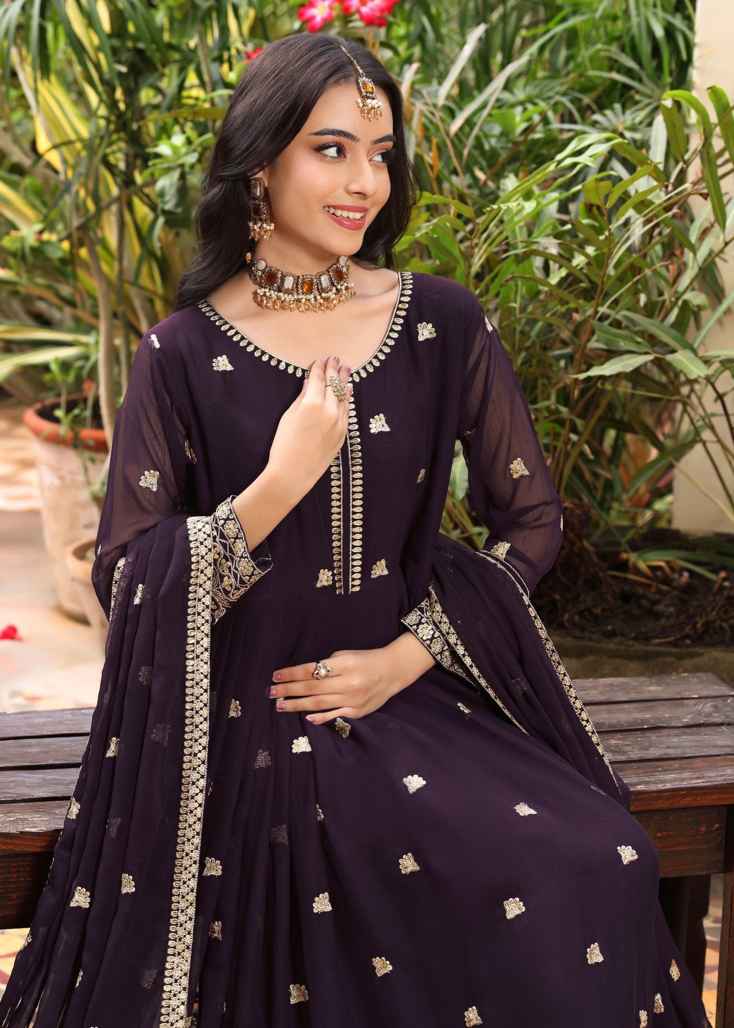 Elegant Purple Embroidered Chiffon Festive Wear Online in Sri Lanka India Australia