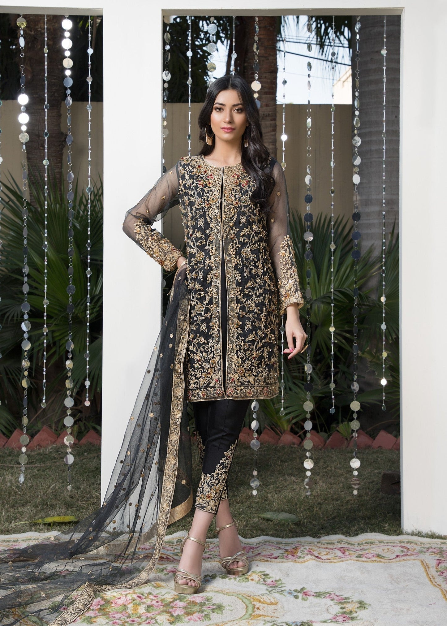 Embellished Black Organza Jacket Suit Online in Dubai DXB UAE Abudhabi Meena Bazaar