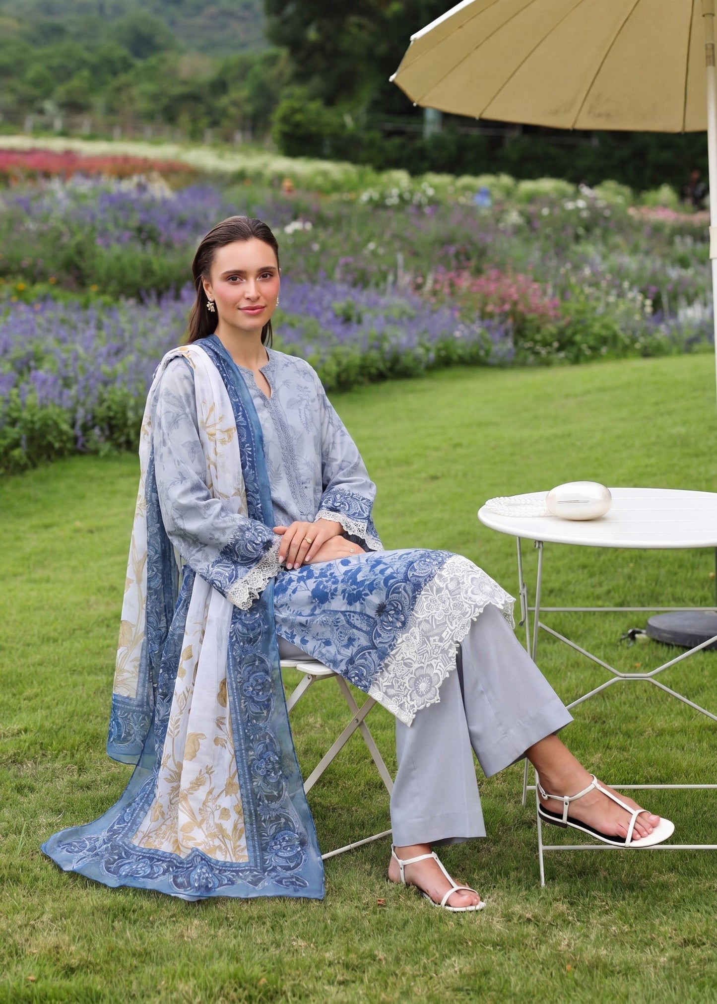 Embellished Cloud Blue Lawn Pakistani Suit Online in Dubai UAE Abudhabi Ajman Sharjah