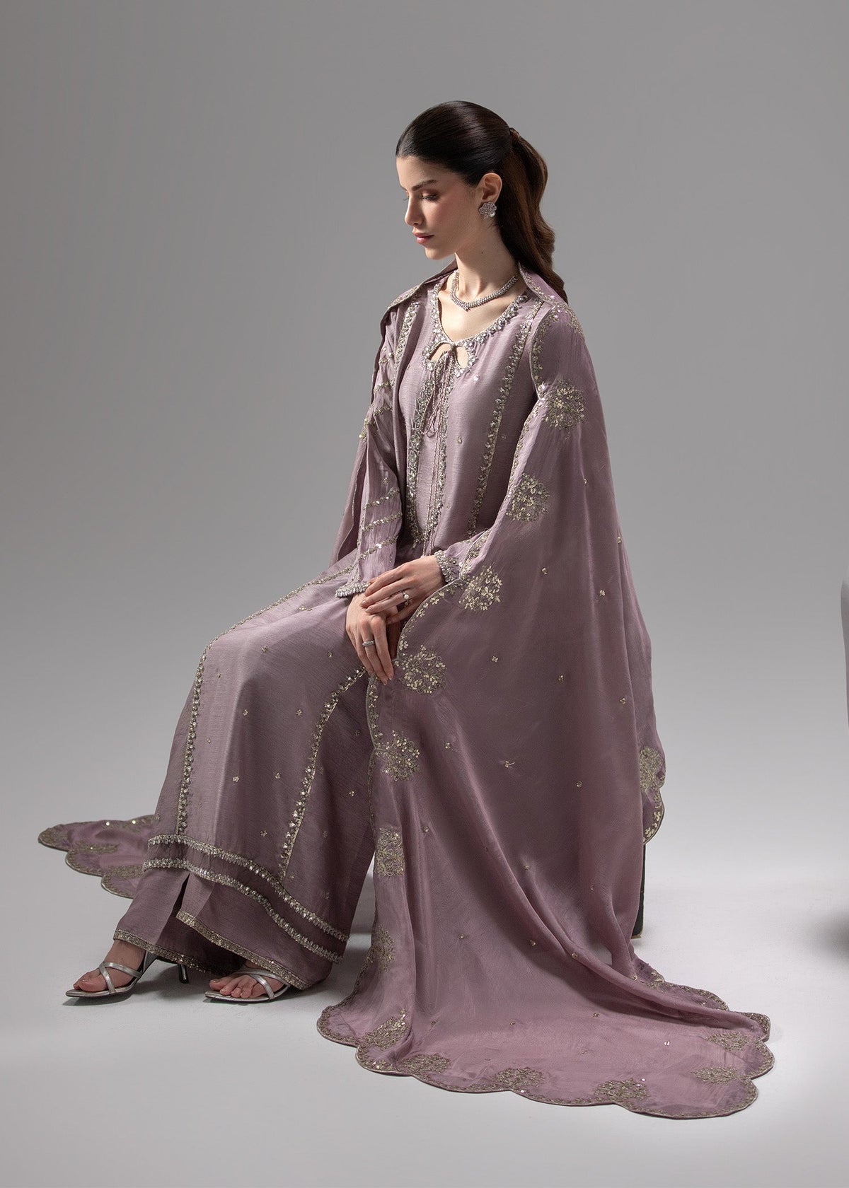 Lilac Embellished Raw Silk Pakistani Designer Suit Online in Dubai UAE Abudhabi Ajman Sharjah