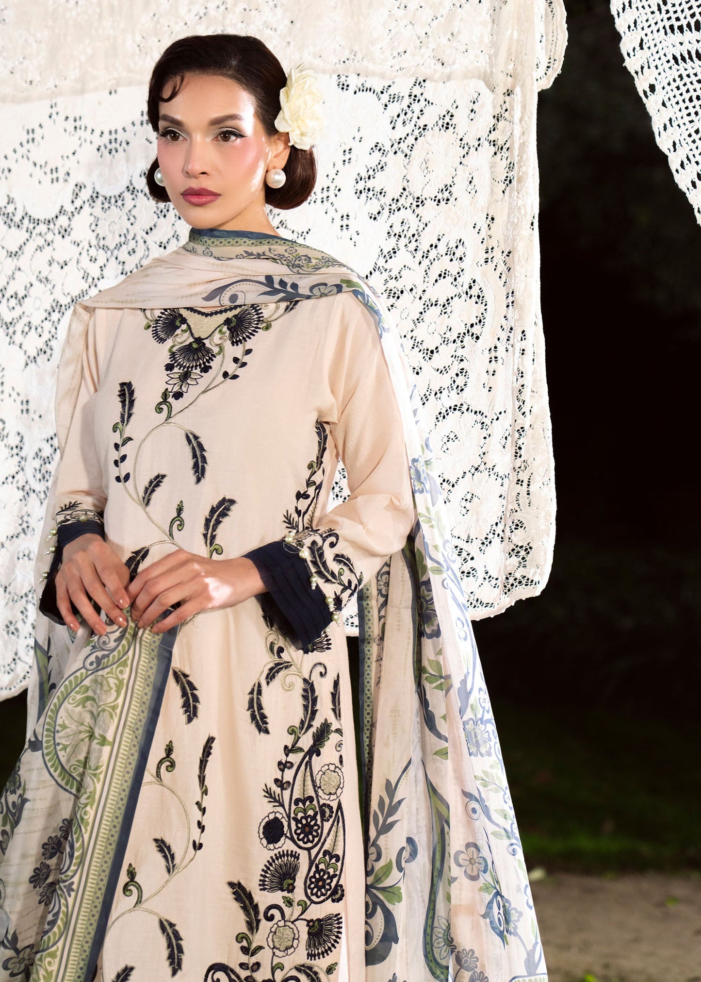 Embroidered Beige Lawn Partywear Suit Online in Dubai DXB UAE Abudhabi Meena Bazaar