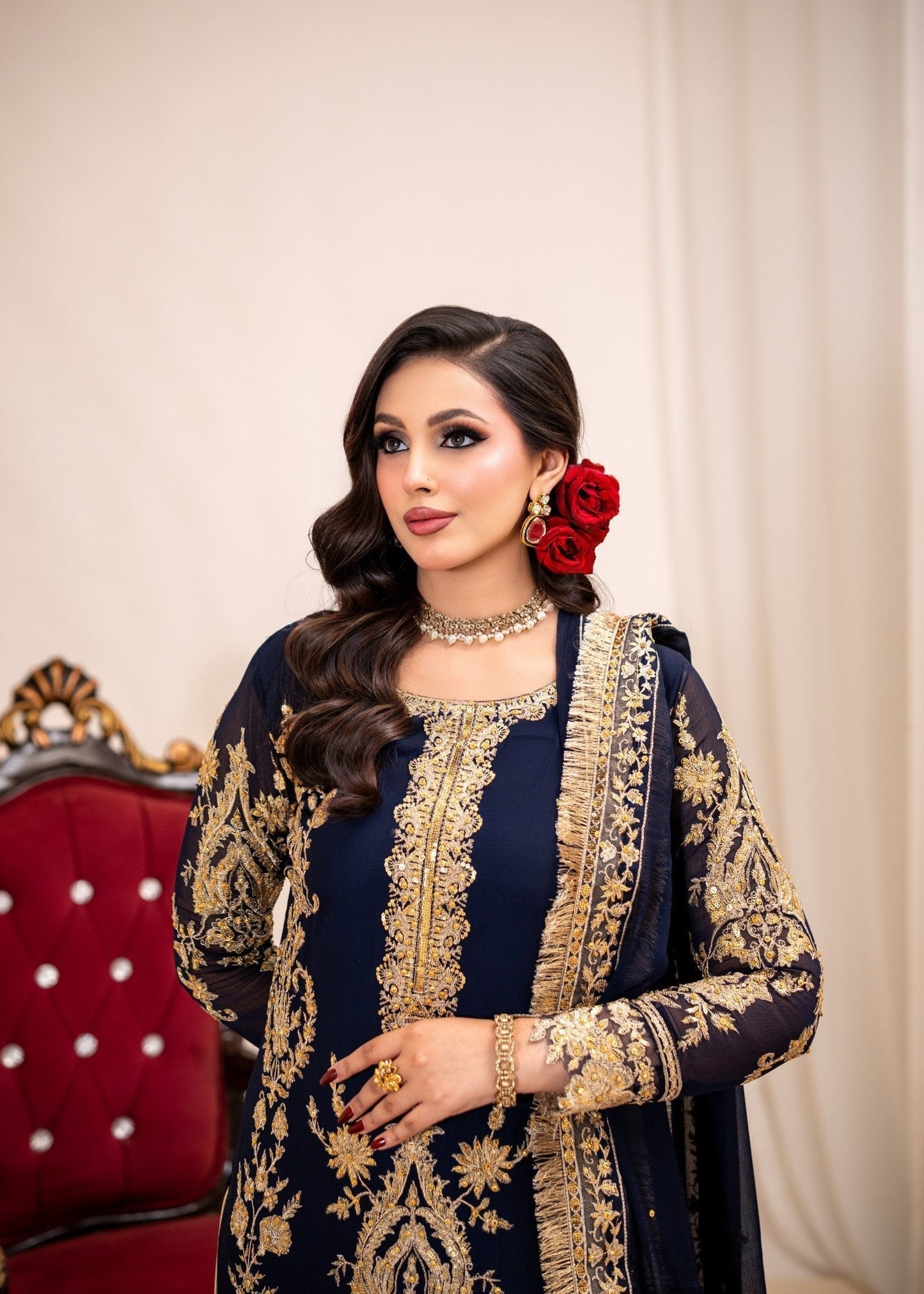 Embroidered Bemberg Chiffon Party Wear Kurta Set Online in Dubai DXB UAE Abudhabi Meena Bazaar
