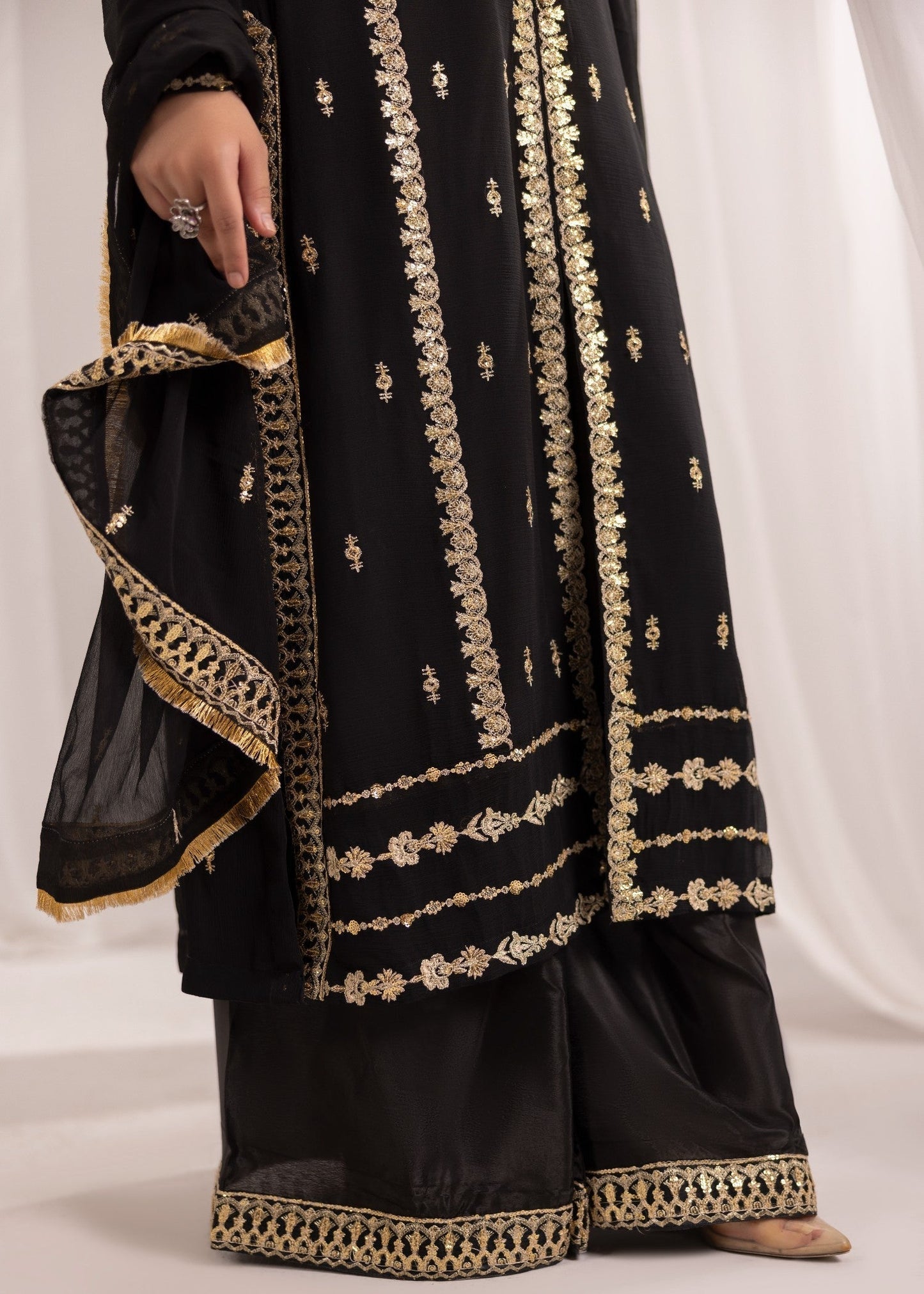 Embroidered Black Crinkle Chiffon Ladies Suit Online in UK USA Canada