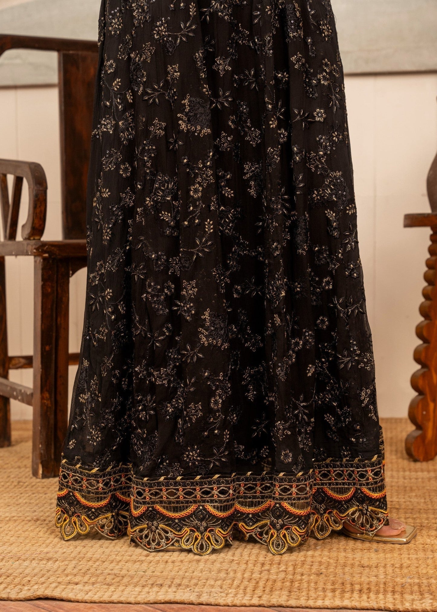 Embroidered Black Georgette Chiffon Salwar Suit Online in KSA Riyadh Saudi Arabia Oman Bahrain Qatar