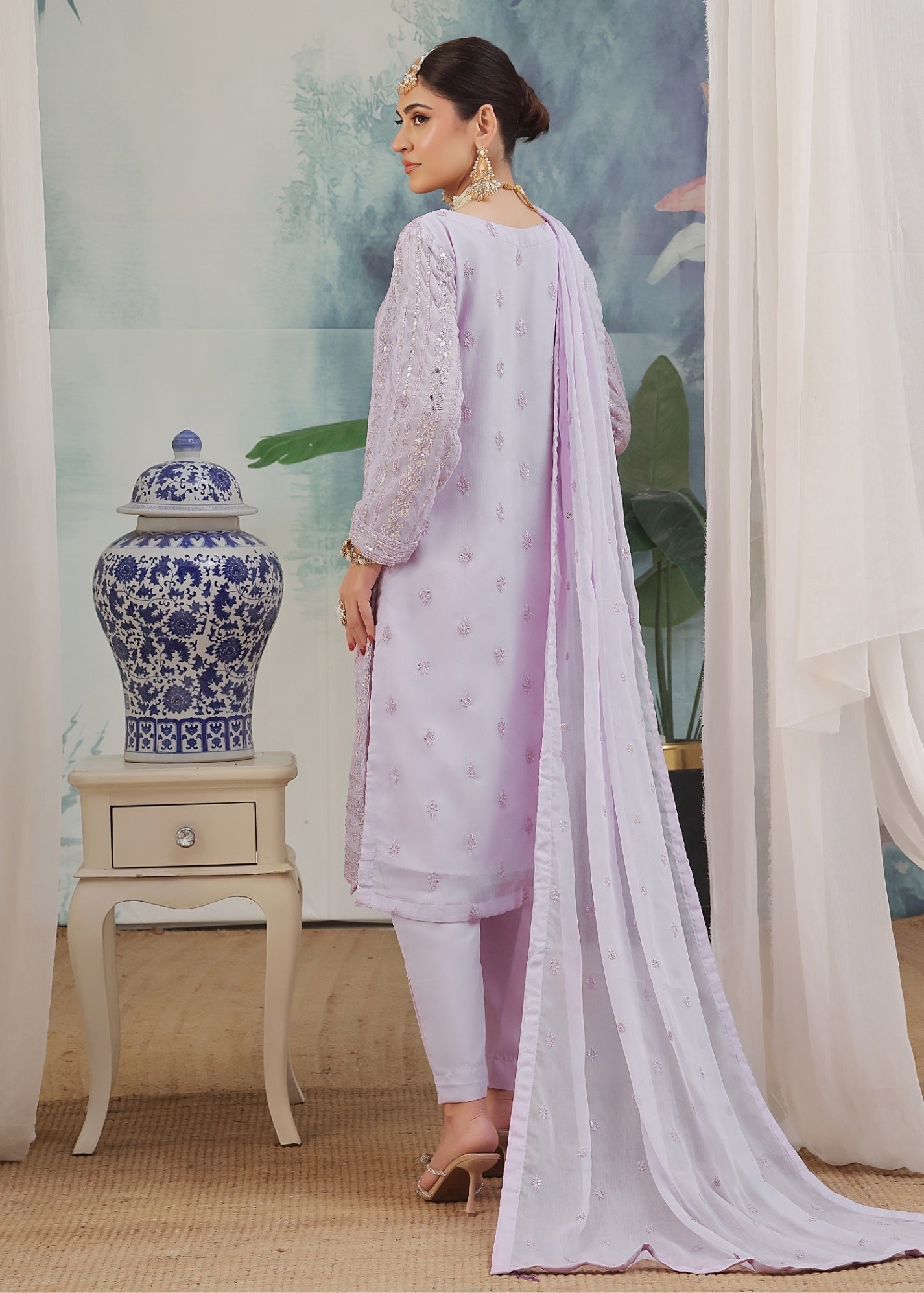 Embroidered Chiffon Straight Cut Suit Online in Sri Lanka India Australia