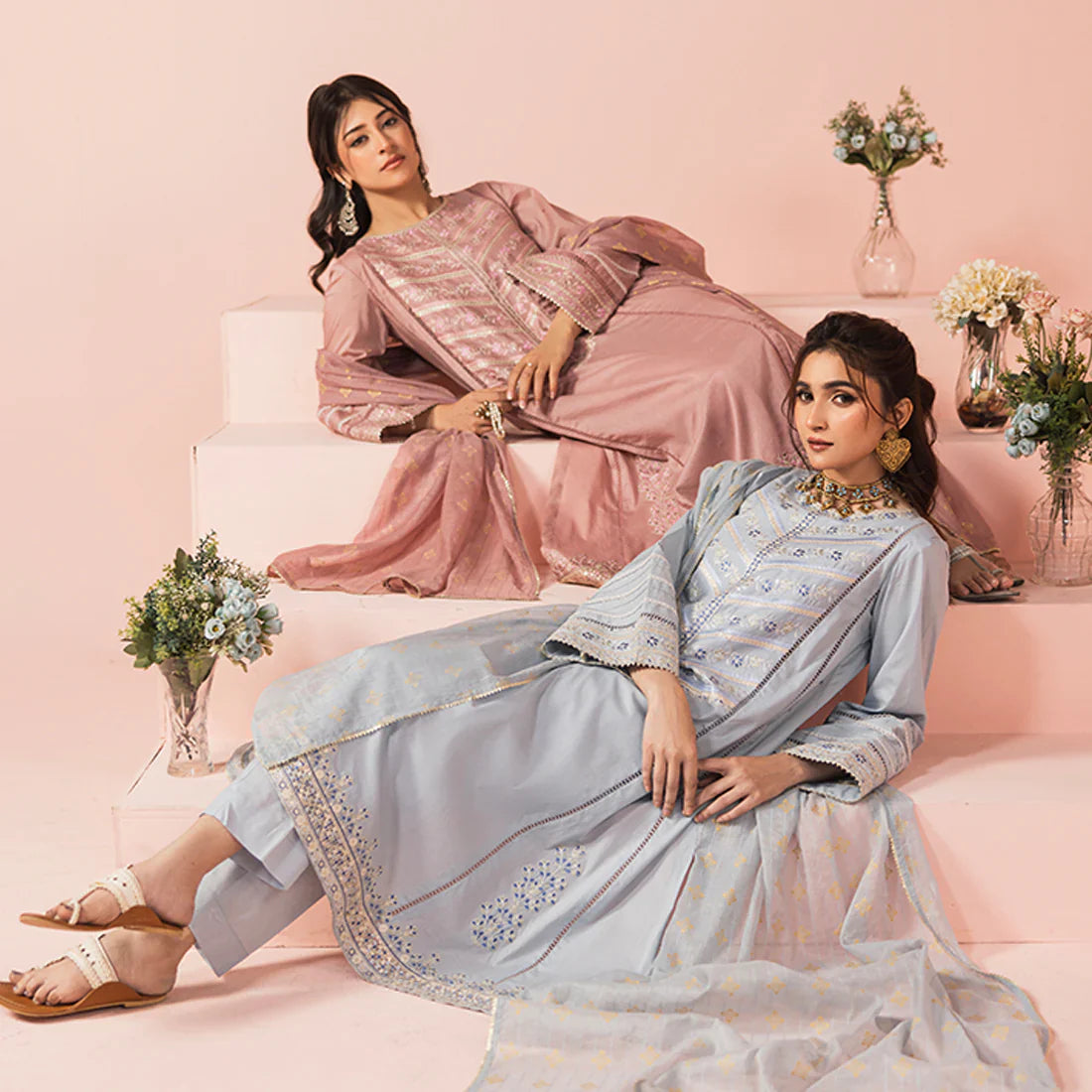 Embroidered Cotton Shalwar Kameez Blue Grey Online in KSA Riyadh Saudi Arabia Oman Bahrain Qatar