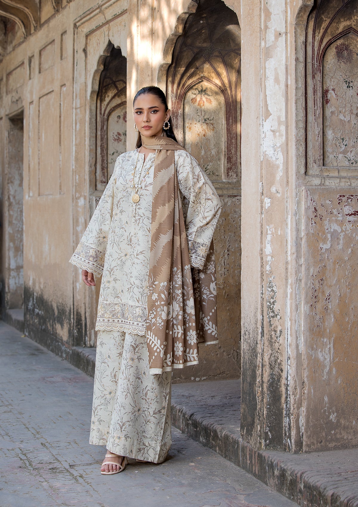 Embroidered Cream Lawn Ladies Suit Online in UK USA Canada