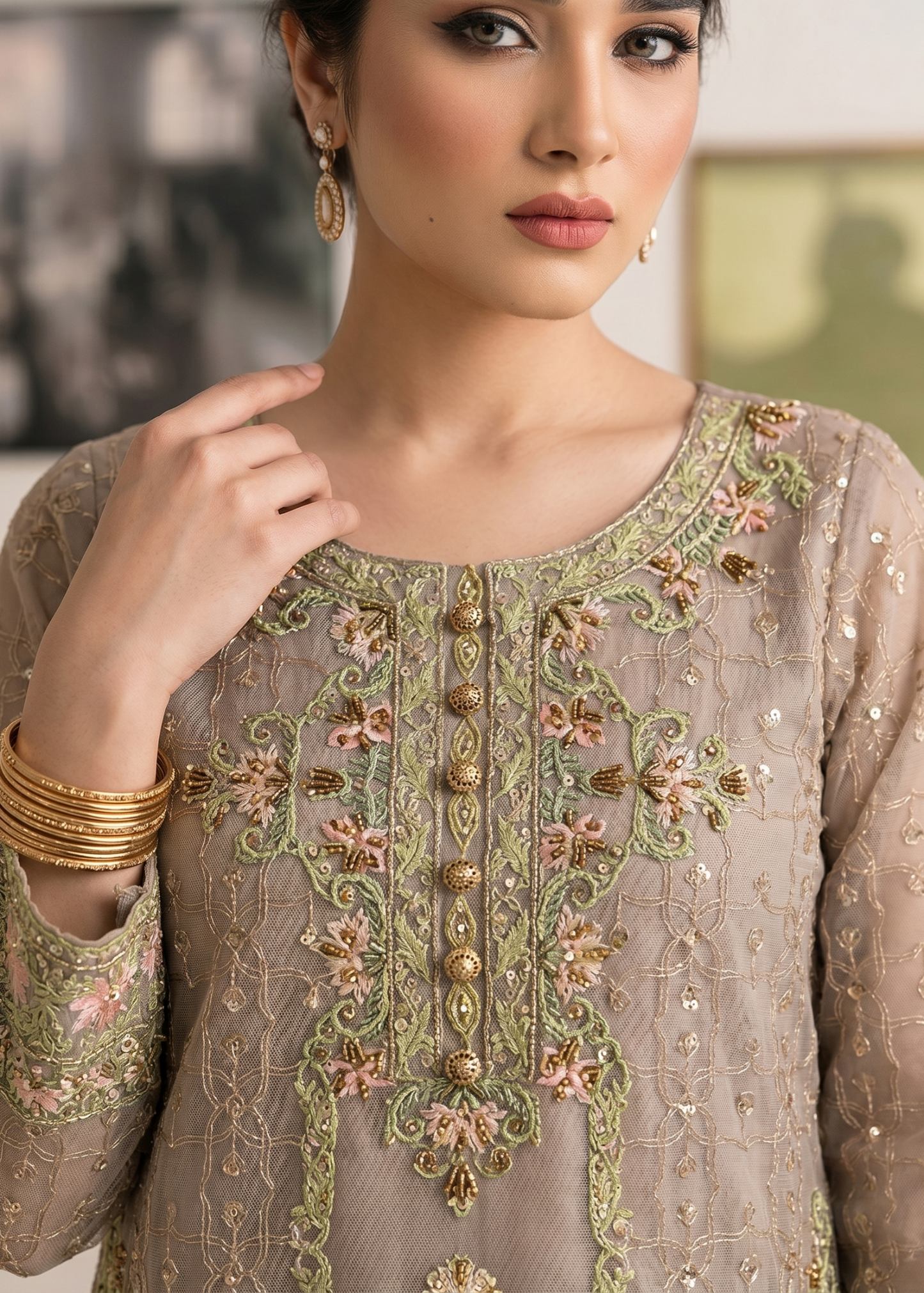 Embroidered Grey Organza Pakistani Suit Online in Dubai DXB UAE Abudhabi Meena Bazaar