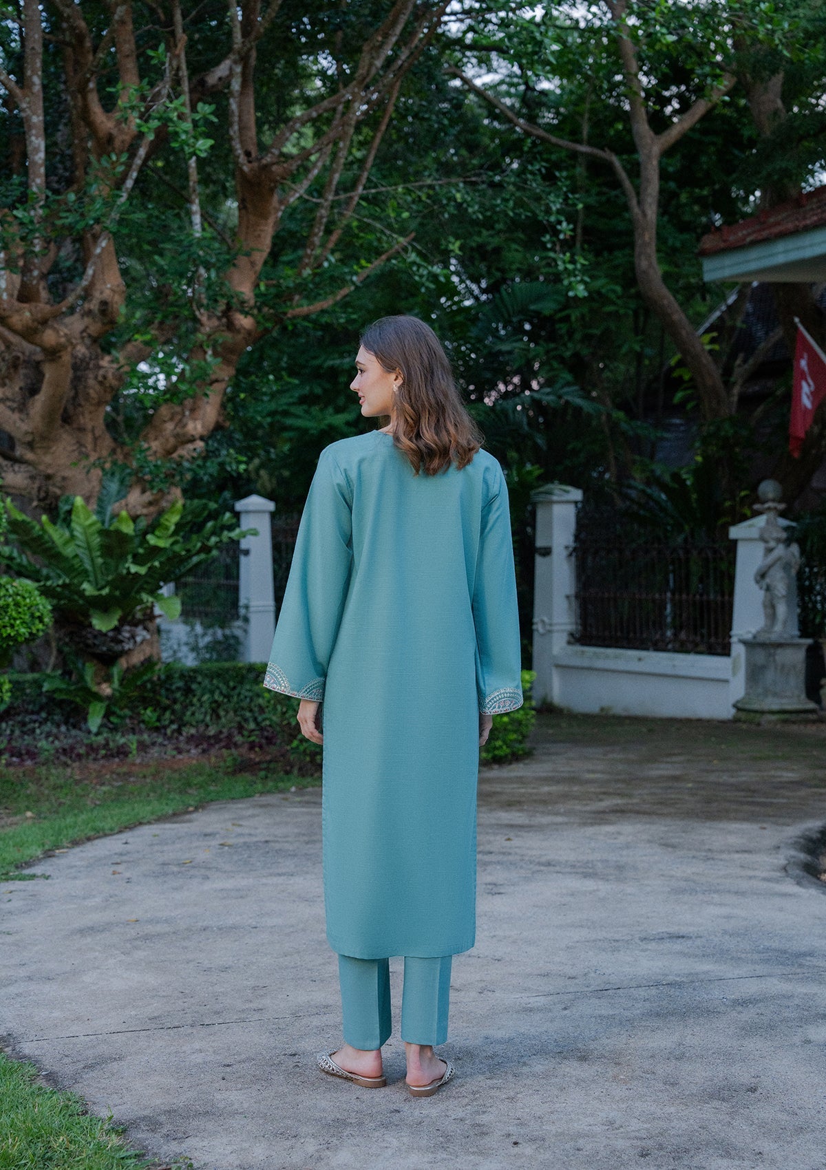 Embroidered Khaddar Kurta Set Sky Online in Dubai DXB UAE Abudhabi Meena Bazaar