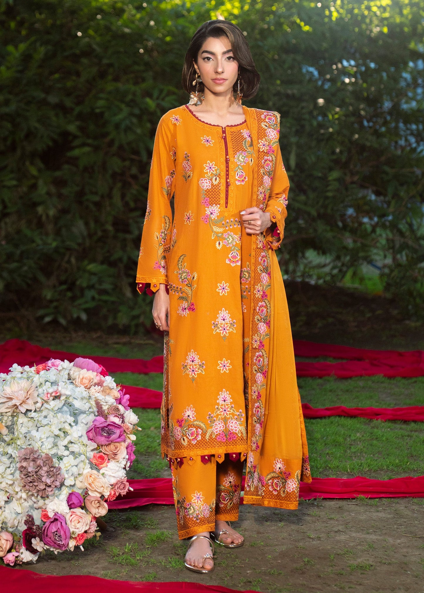 Embroidered Lawn Festive Outfit Clay Orange Online in Dubai DXB UAE Abudhabi Meena Bazaar