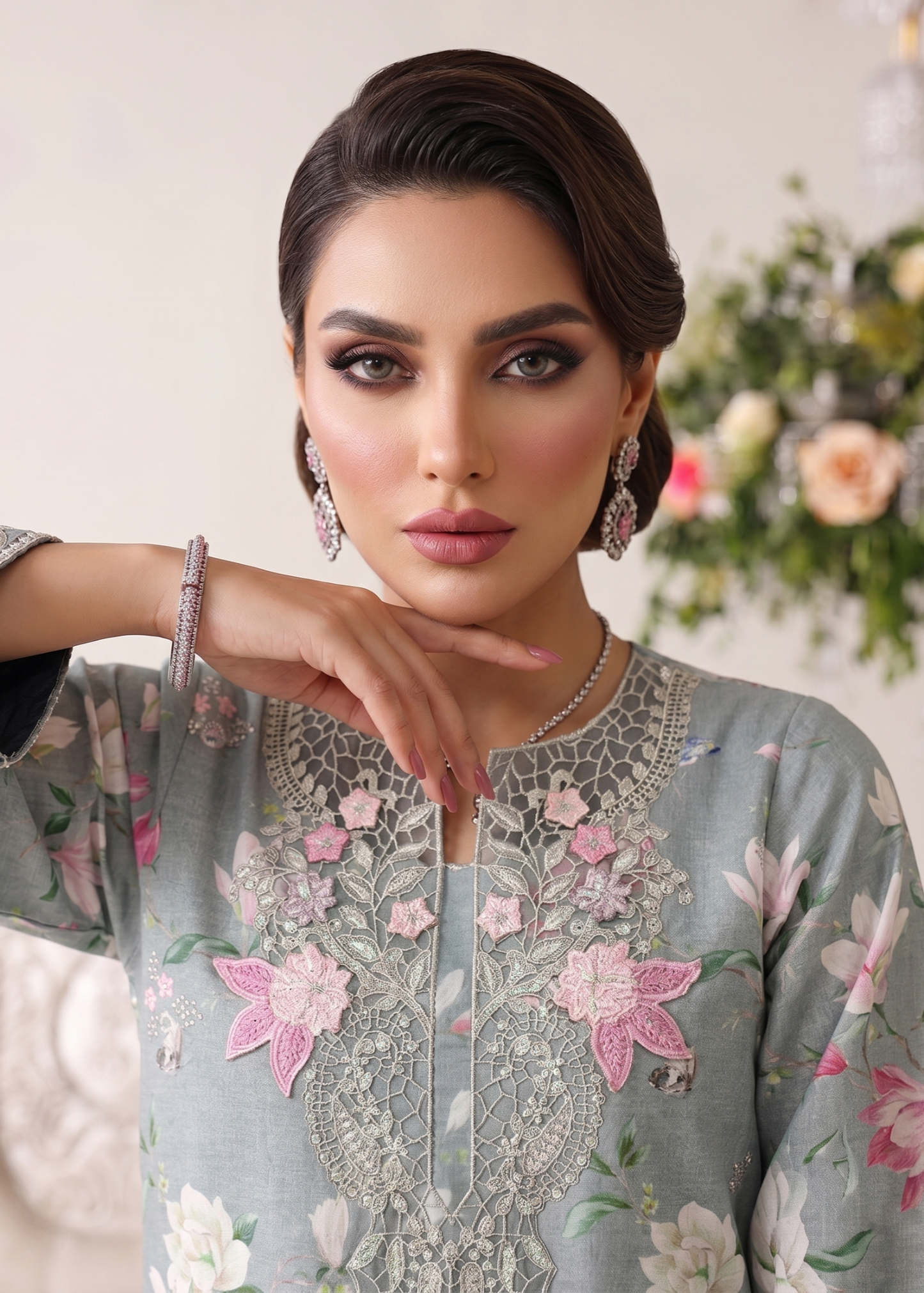 Embroidered Lawn Gharara 3 Piece Suit Online in Dubai DXB UAE Abudhabi Meena Bazaar