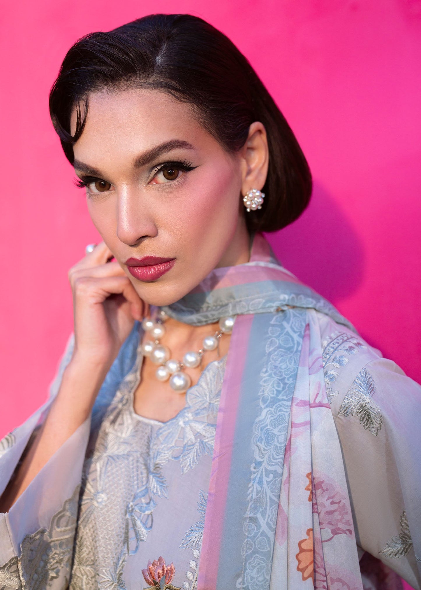 Embroidered Lawn Pastel Grey Festive Suit Online in Dubai DXB UAE Abudhabi Meena Bazaar
