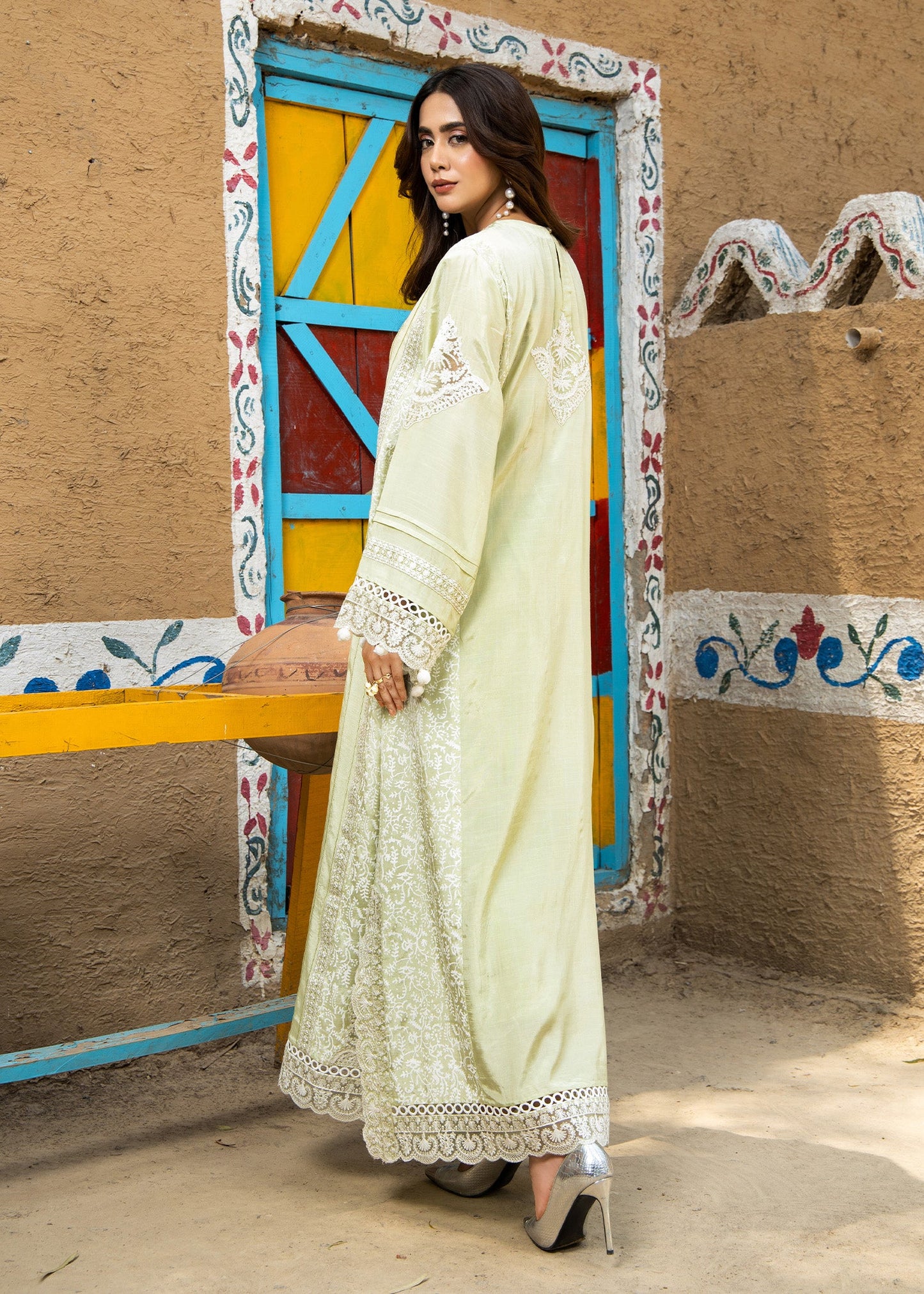 Embroidered Mint Green Raw Silk Festive Suit Online in Sri Lanka India Australia