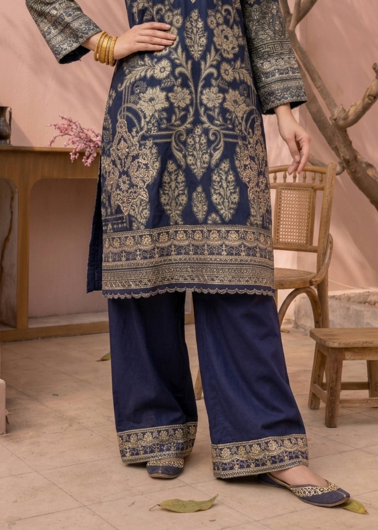 Embroidered Navy Blue Jacquard Festive Outfit Online in Dubai UAE Abudhabi Ajman Sharjah