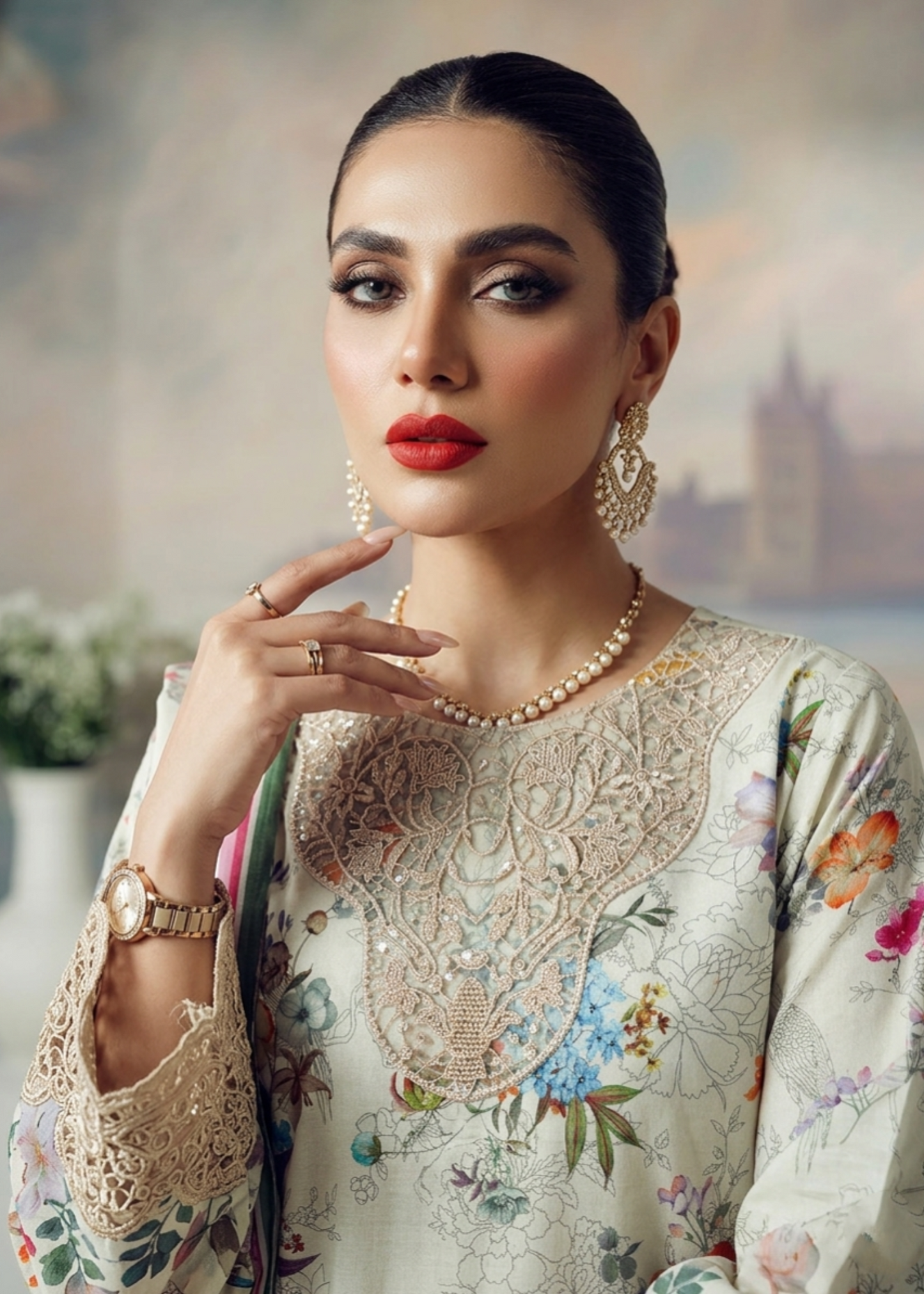Embroidered Off-White Lawn Festive Suit Online in Sri Lanka India Australia