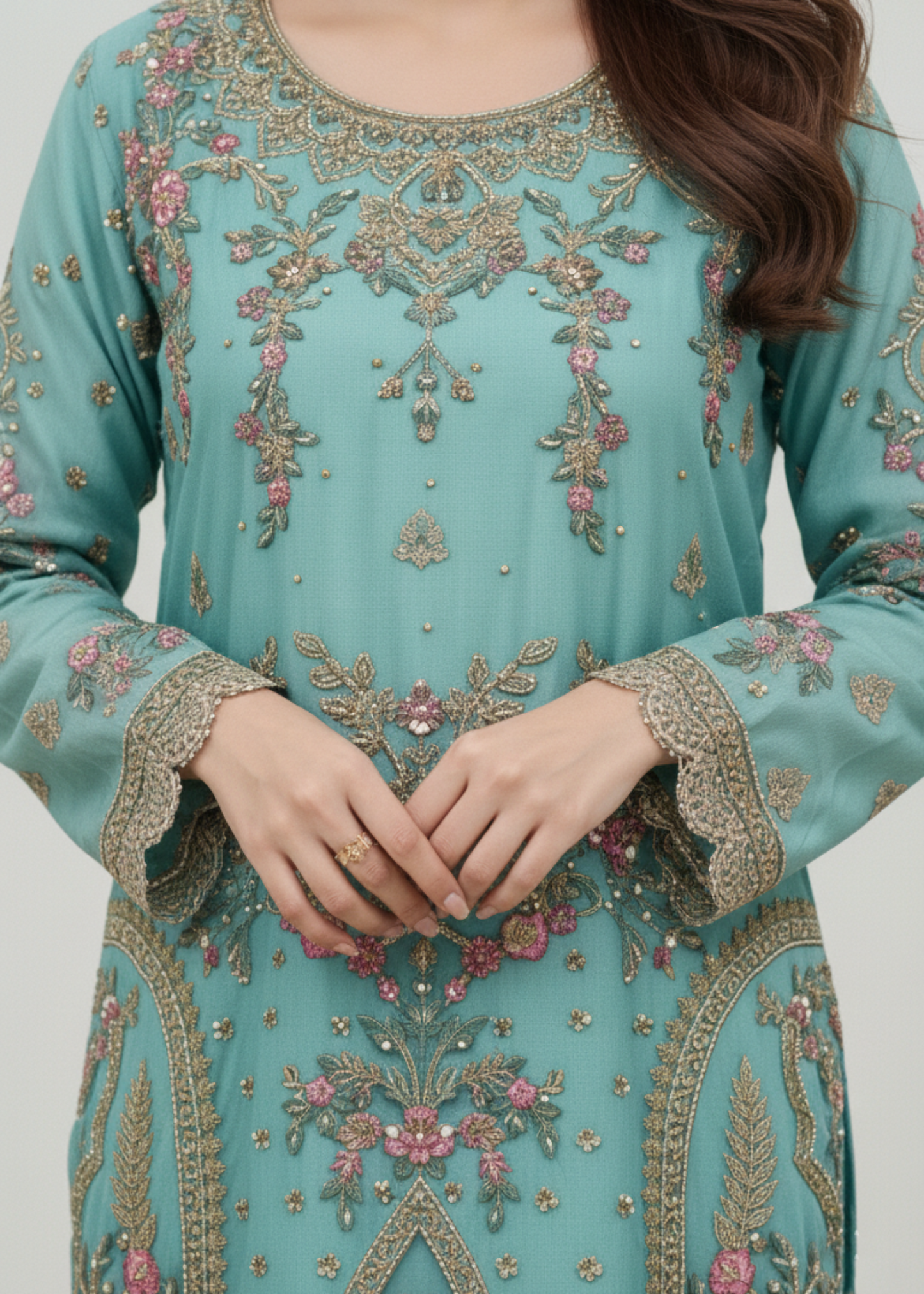 Embroidered Organza Straight Kurta Suit Online in Dubai DXB UAE Abudhabi Meena Bazaar