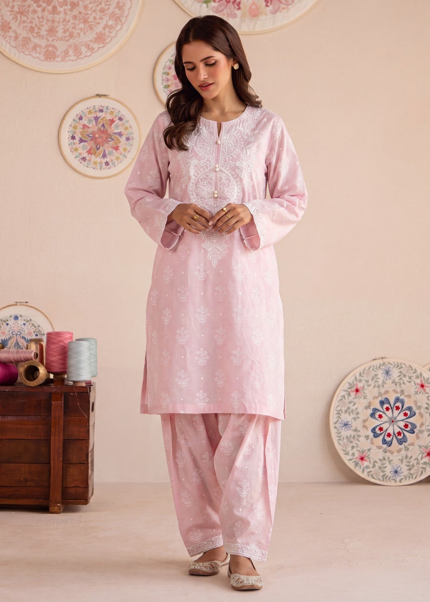 Embroidered Pink Pakistani Suit Online in Dubai DXB UAE Abudhabi Meena Bazaar