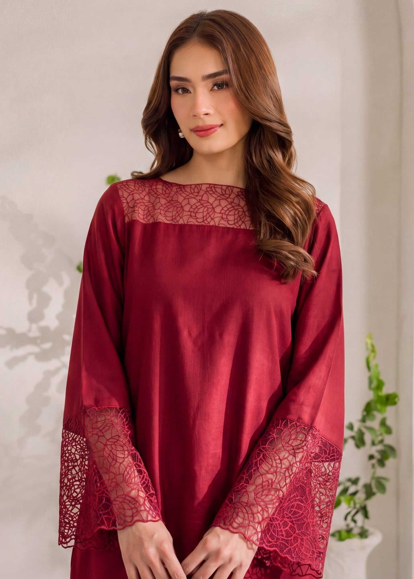 Embroidered Red Kaftan for Daily Wear Online in Dubai DXB UAE Abudhabi Meena Bazaar