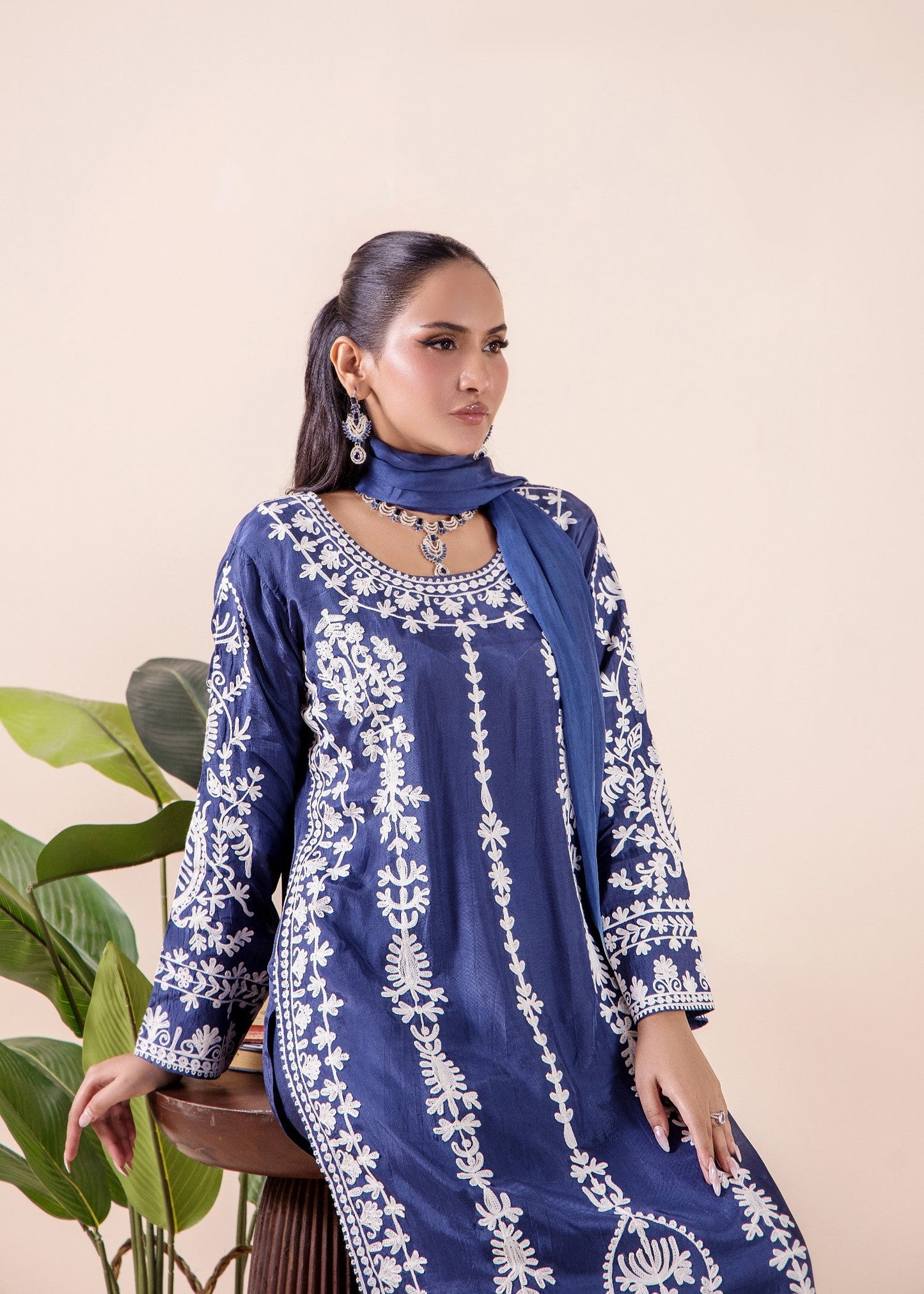 Embroidered Royal Blue Silk Pakistani Designer Suit Online in Dubai UAE Abudhabi Ajman Sharjah