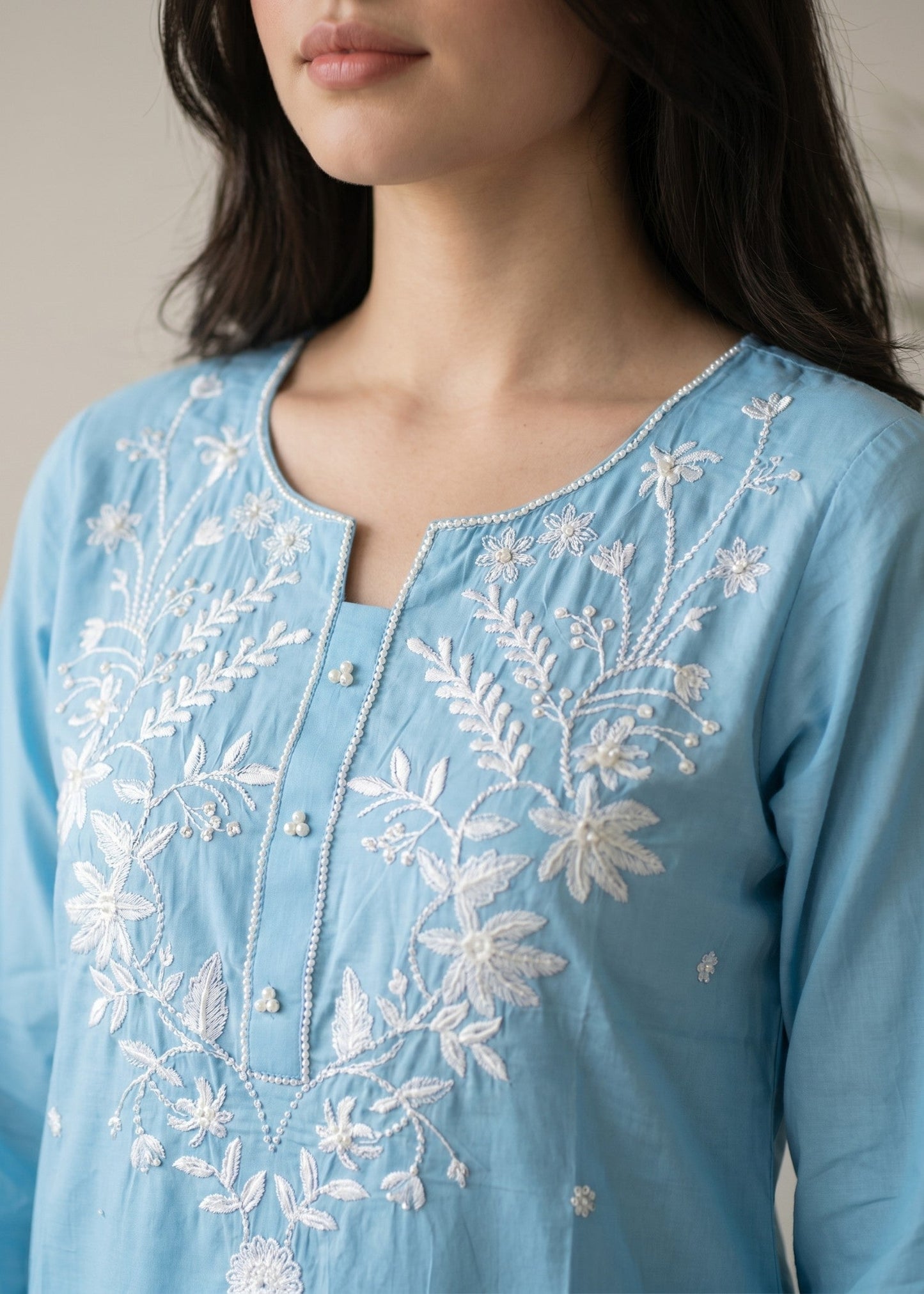 Embroidered Sky Cotton Straight Kurta Set Online in Dubai DXB UAE Abudhabi Meena Bazaar