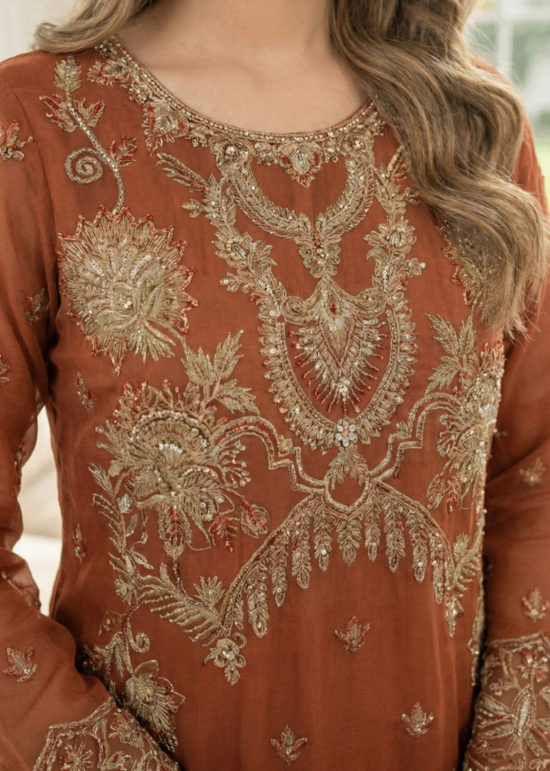 Embroidered Straight Kurta with Organza Dupatta Online in Dubai DXB UAE Abudhabi Meena Bazaar
