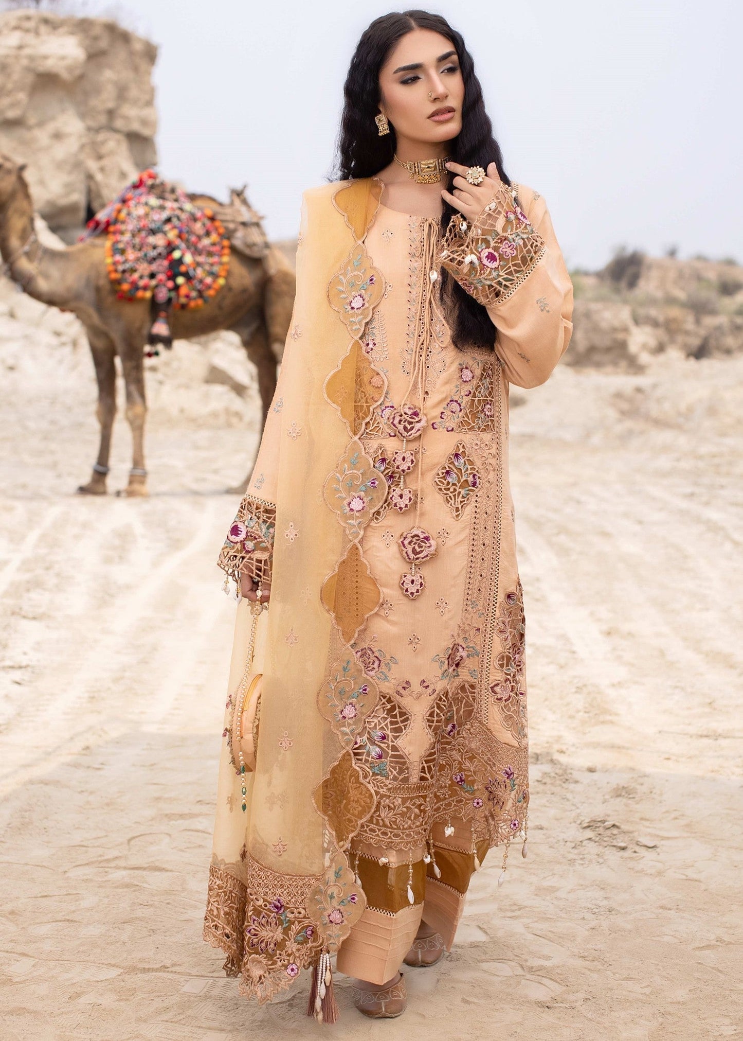 Embroidered Tan Brown Kurta Pajama Set Online in KSA Riyadh Saudi Arabia Oman Bahrain Qatar