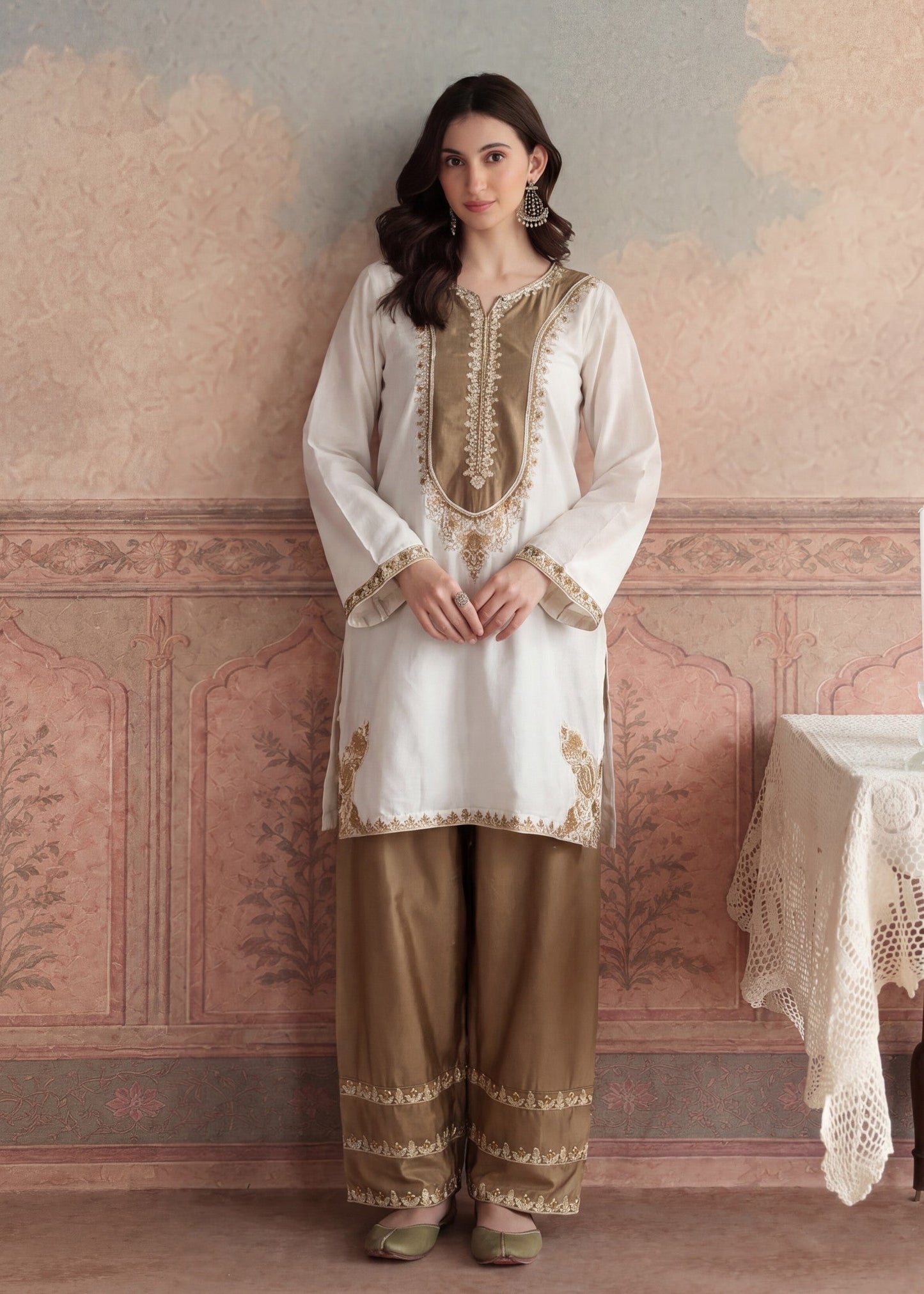 Embroidered White Lawn Kurta Set Online in Dubai DXB UAE Abudhabi Meena Bazaar