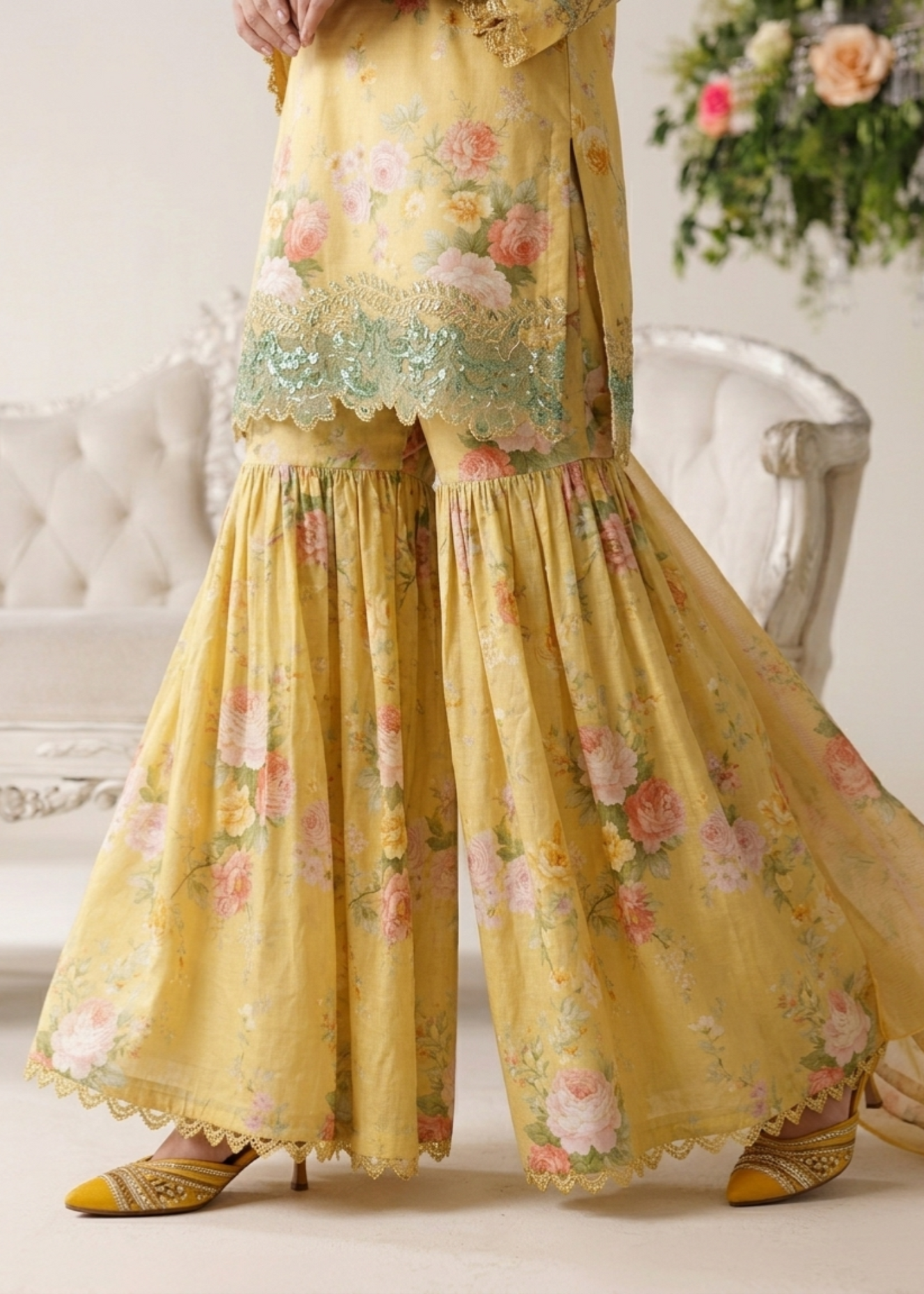 Embroidered Yellow Lawn Ladies Suit Online in Dubai UAE Abudhabi Ajman Sharjah