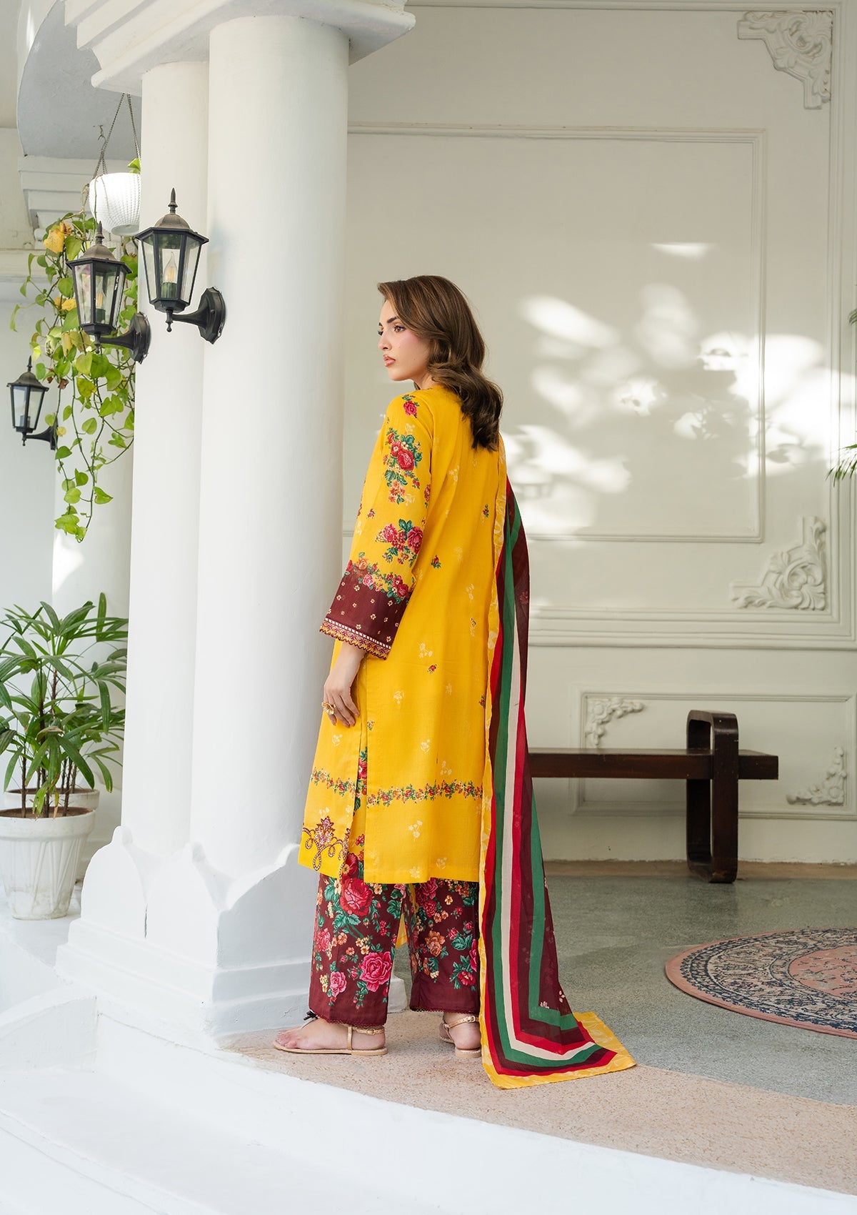 Embroidered Yellow-Orange Pakistani Ladies Suit Online in Dubai DXB UAE Abudhabi Meena Bazaar