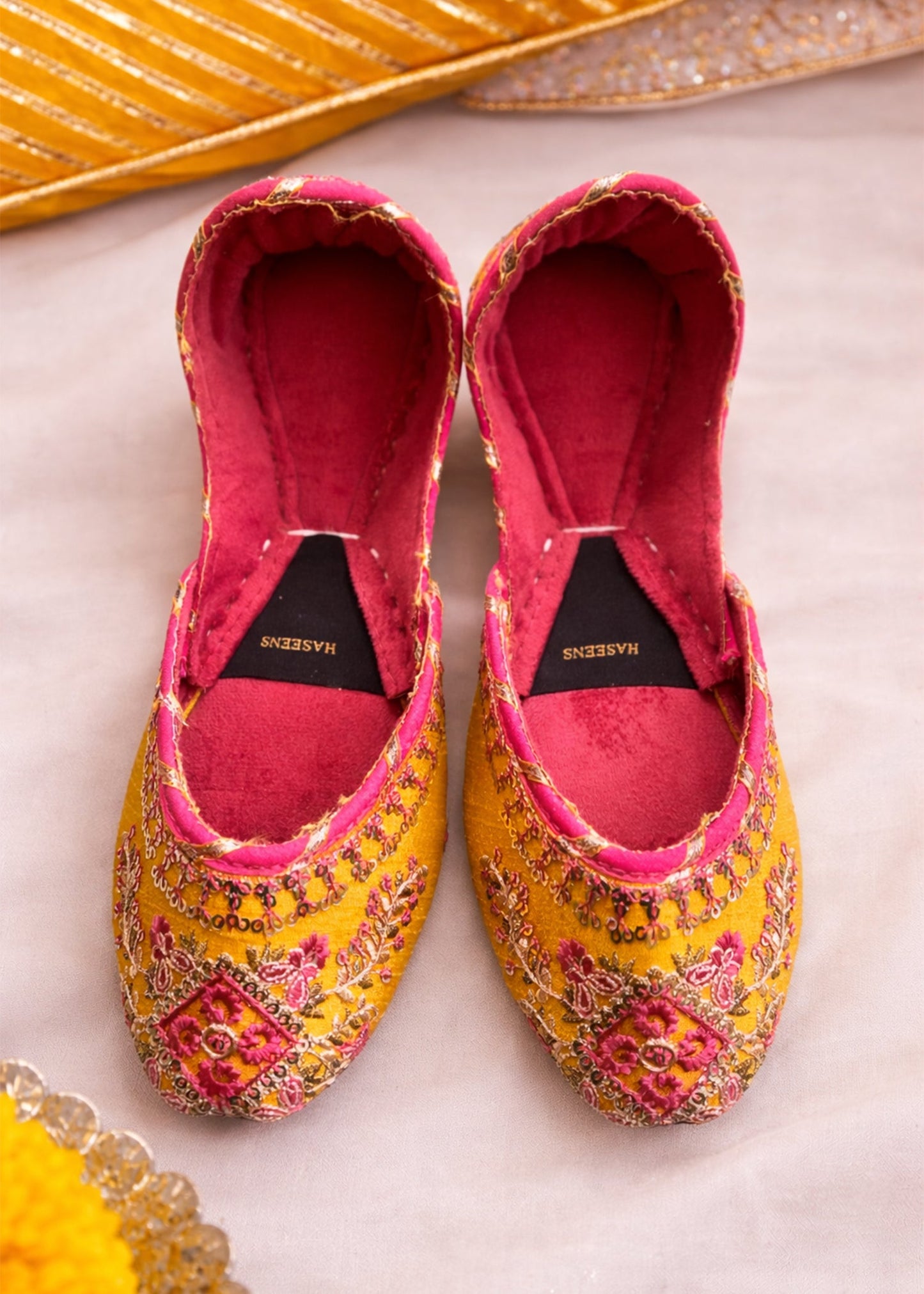 Embroidered Yellow Velvet Khussa Online in Sri Lanka India Australia