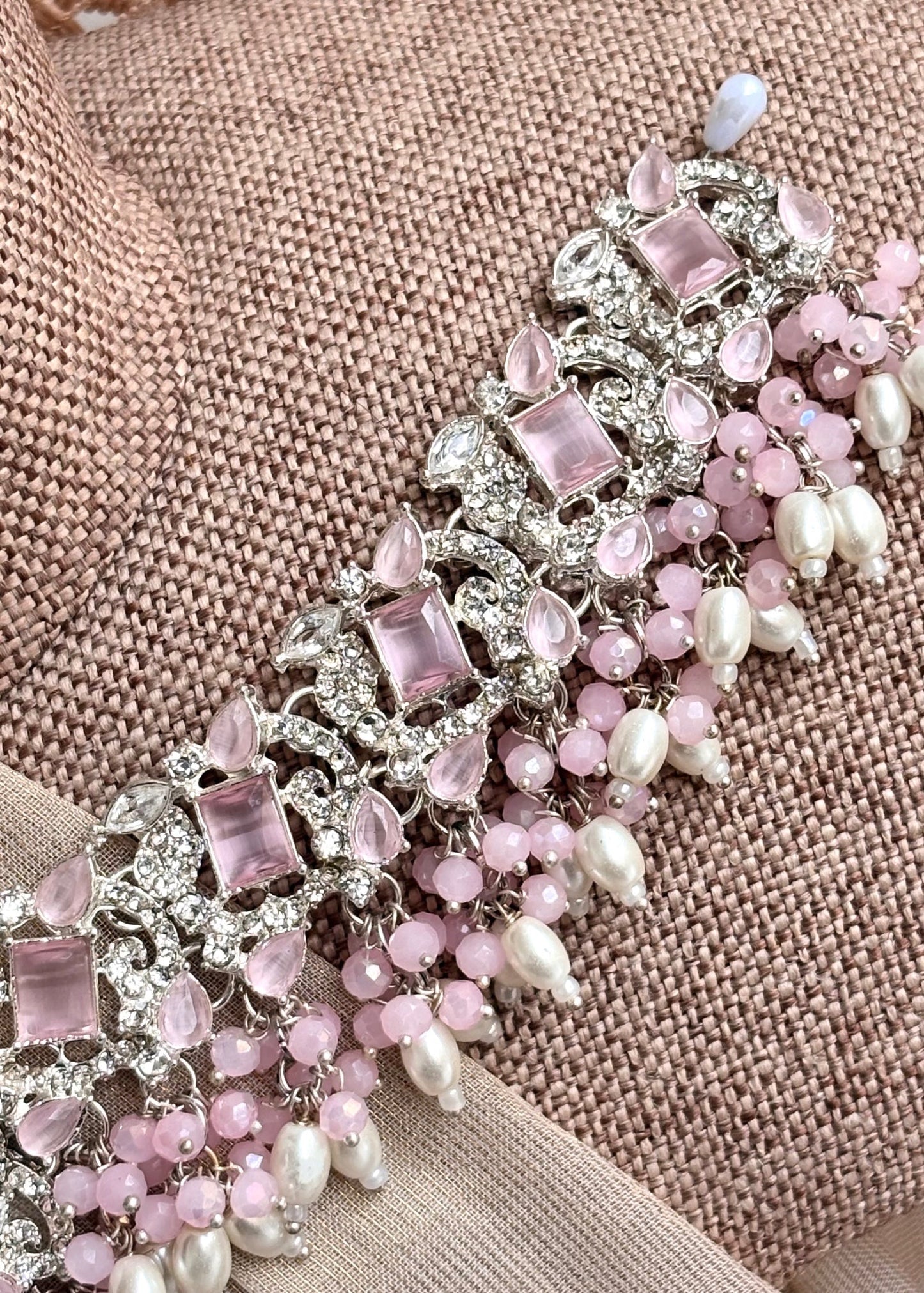 Feminine Pink Silver Tone Necklace Set Online in UK USA Canada