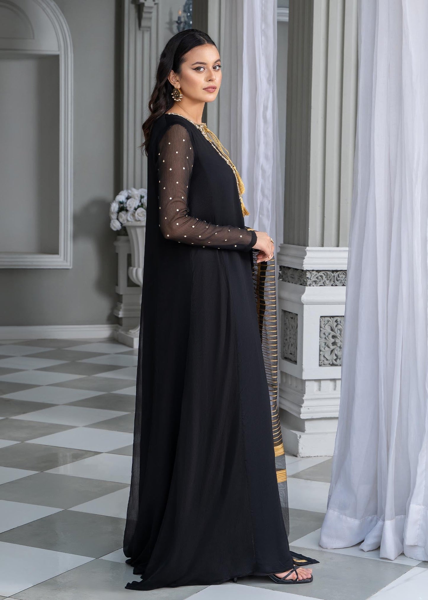 Festive Black Embellished Chiffon Pakistani Outfit Online in Dubai UAE Abudhabi Ajman Sharjah