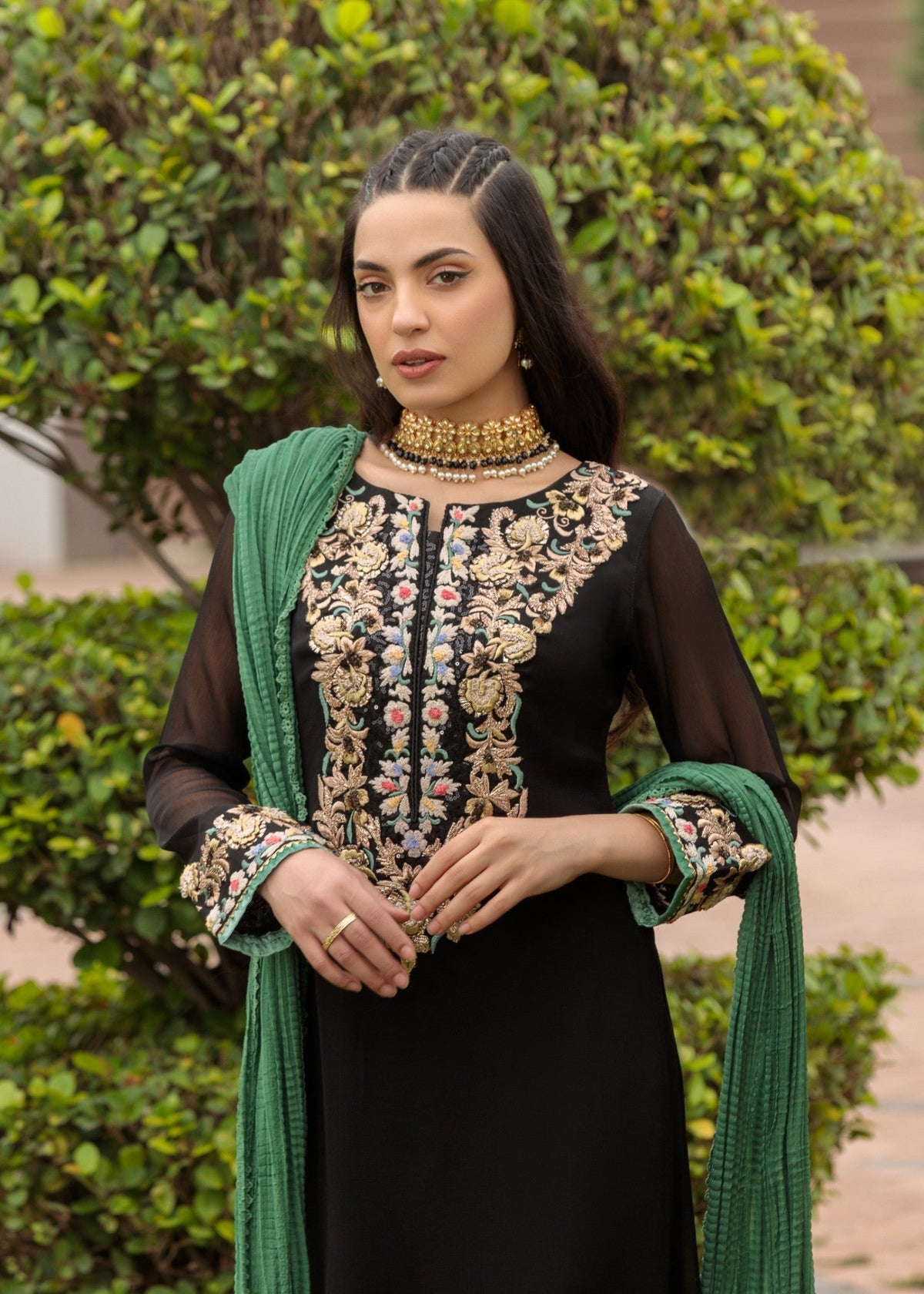Festive Black Embroidered Pakistani Suit Online in Dubai DXB UAE Abudhabi Meena Bazaar