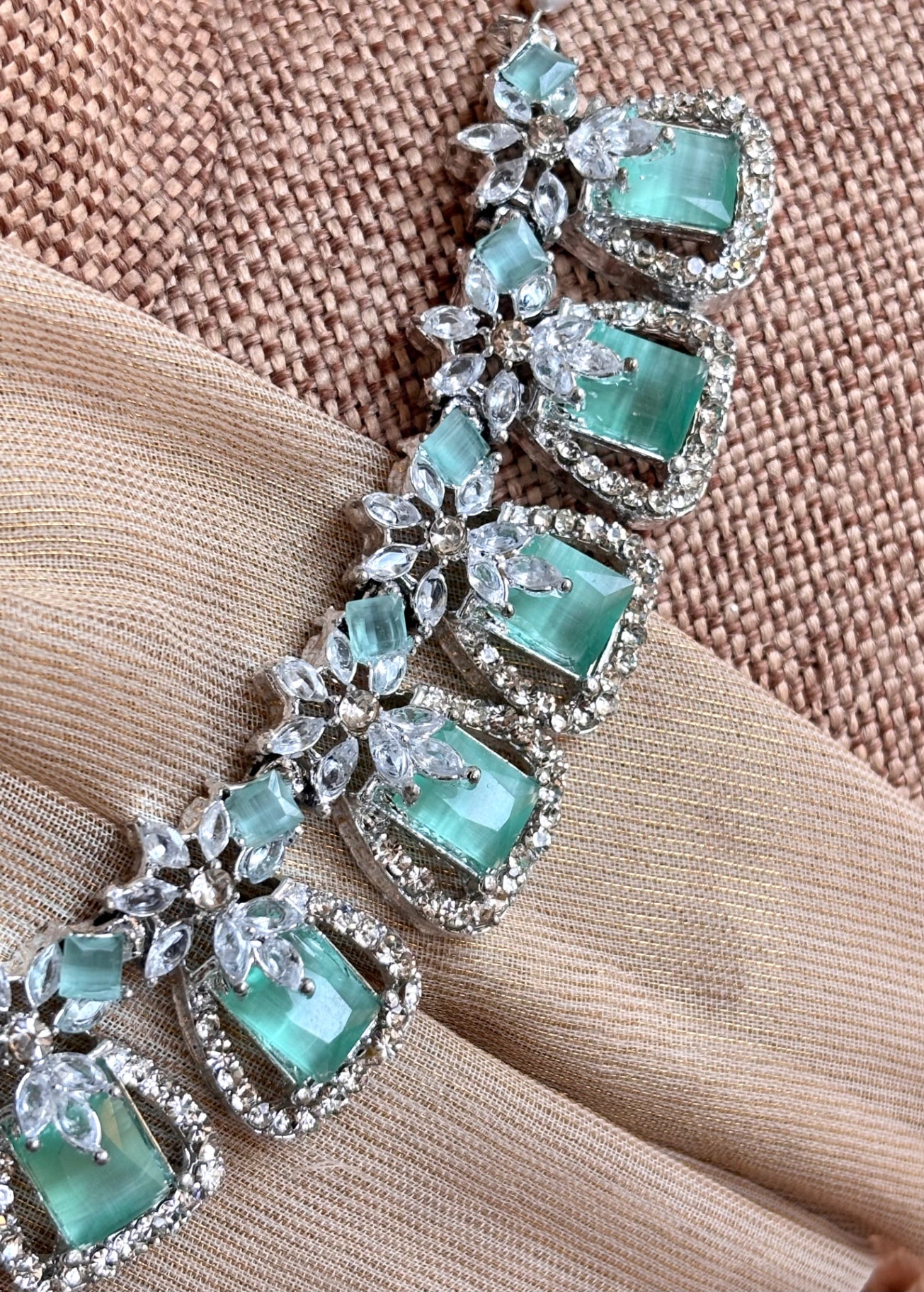 Festive Mint Silver Bridal Necklace Set Online in UK USA Canada